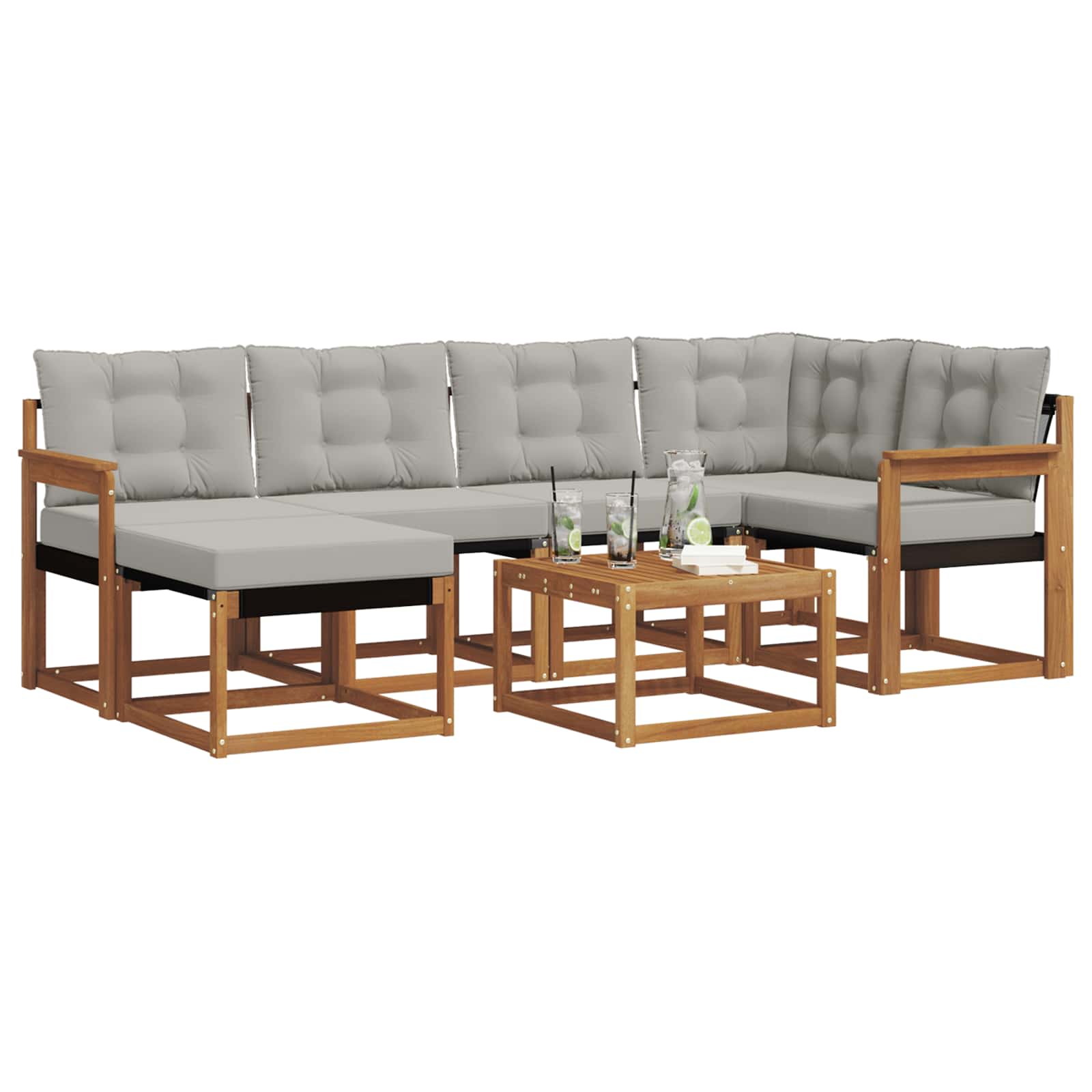 Set di divani da esterno 7 pcs Grigio Naturale e Chiaro | homemem39