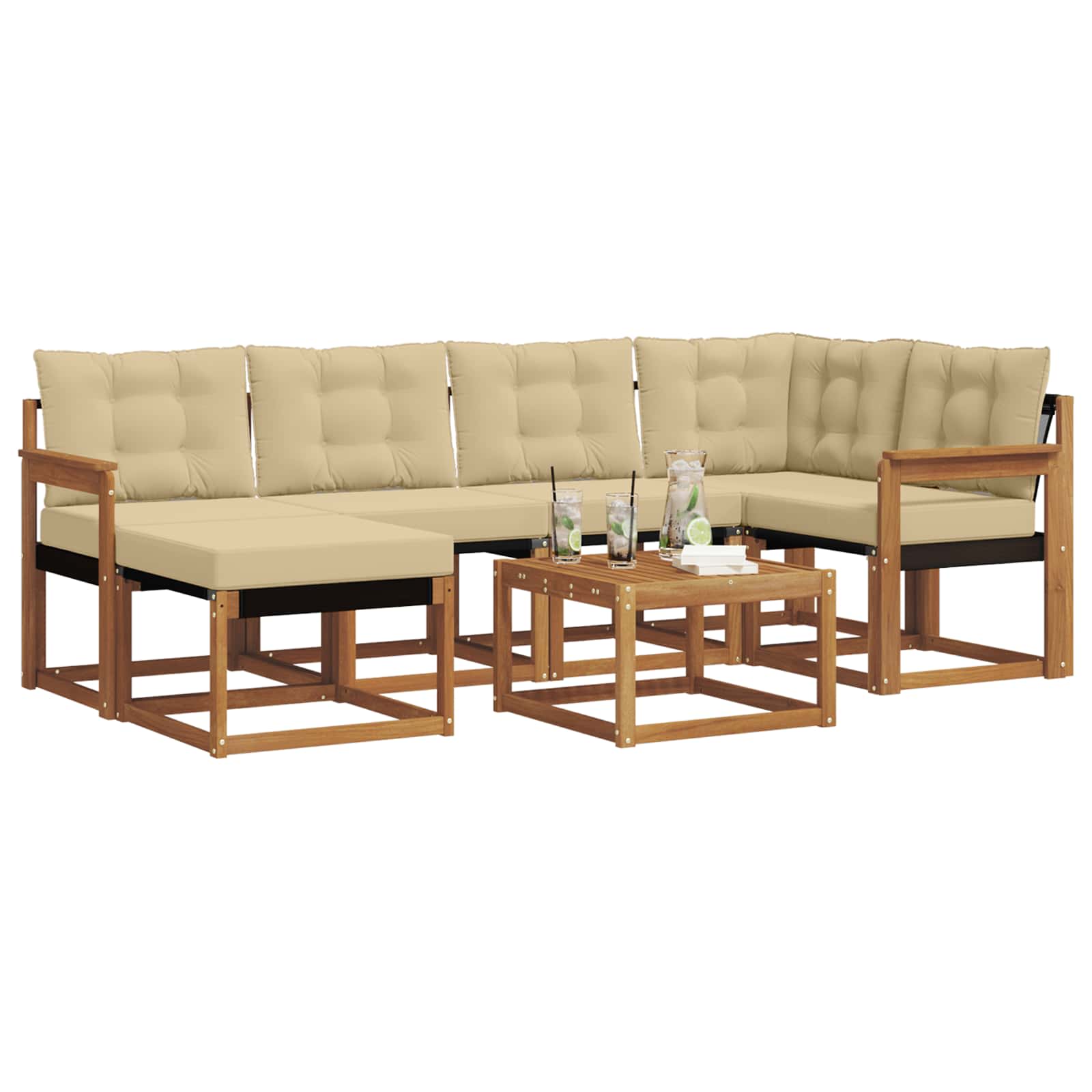 Set di divani da esterno con cuscino 7 pcs Naturale e Beige | homemem39