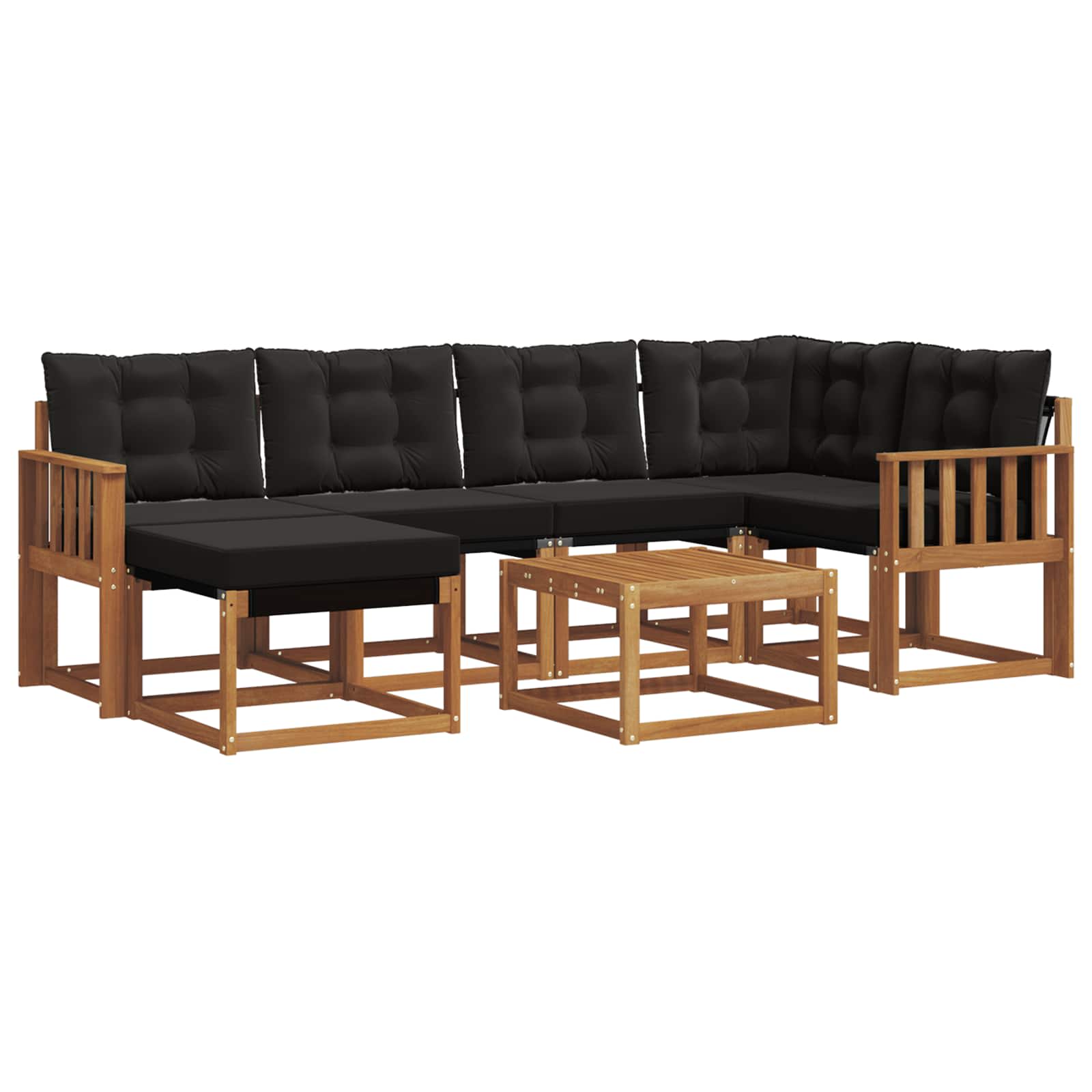 Set di divani da esterno con cuscino 7 pcs Naturale e Nero | homemem39