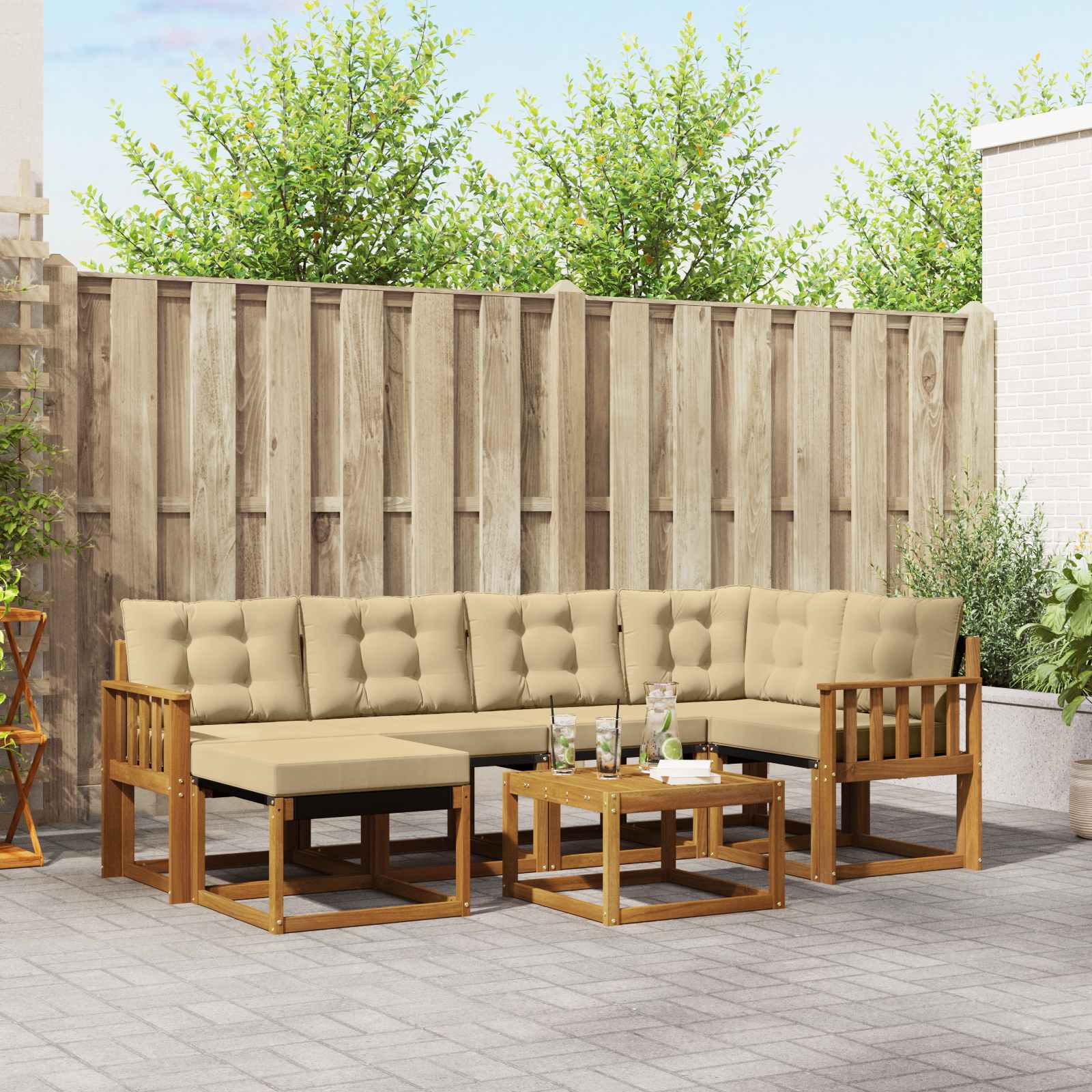 Set di divani da esterno con cuscino 7 pcs Naturale e Beige | homemem39