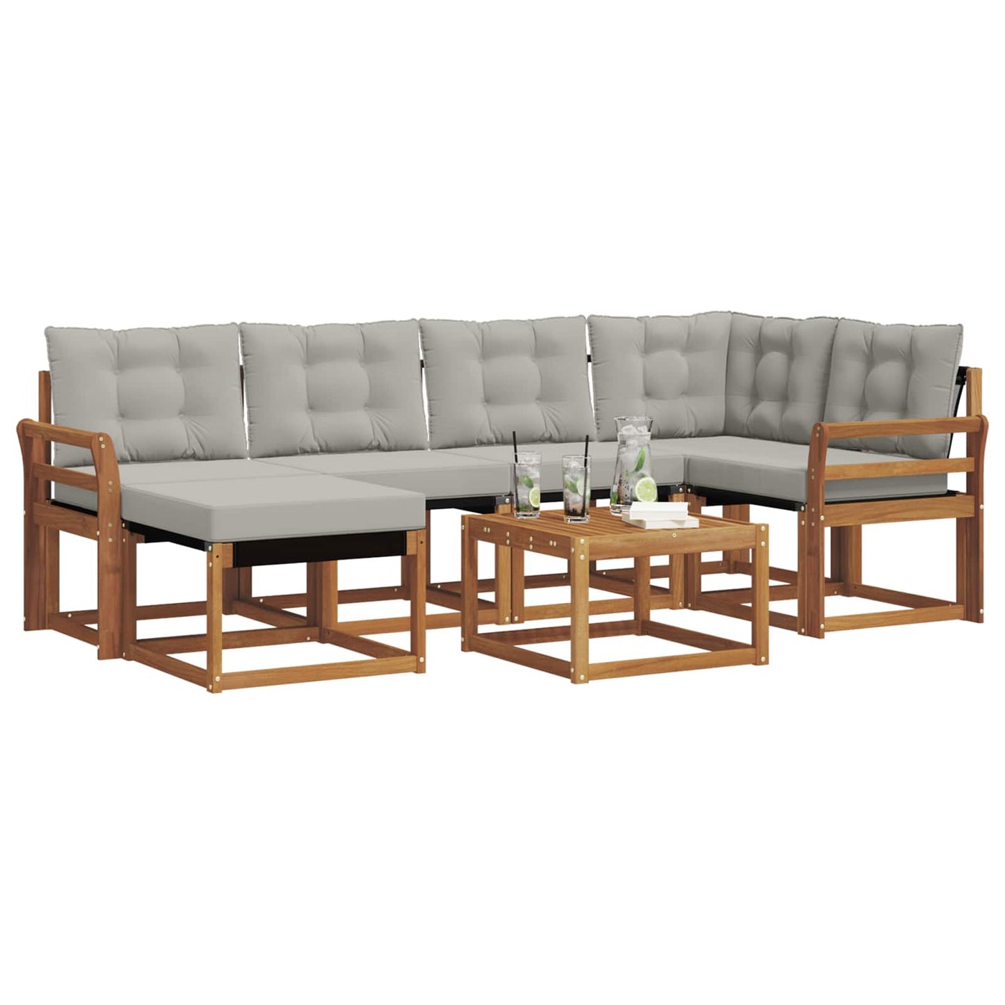 Set di divani da esterno 7 pcs Grigio Naturale e Chiaro | homemem39