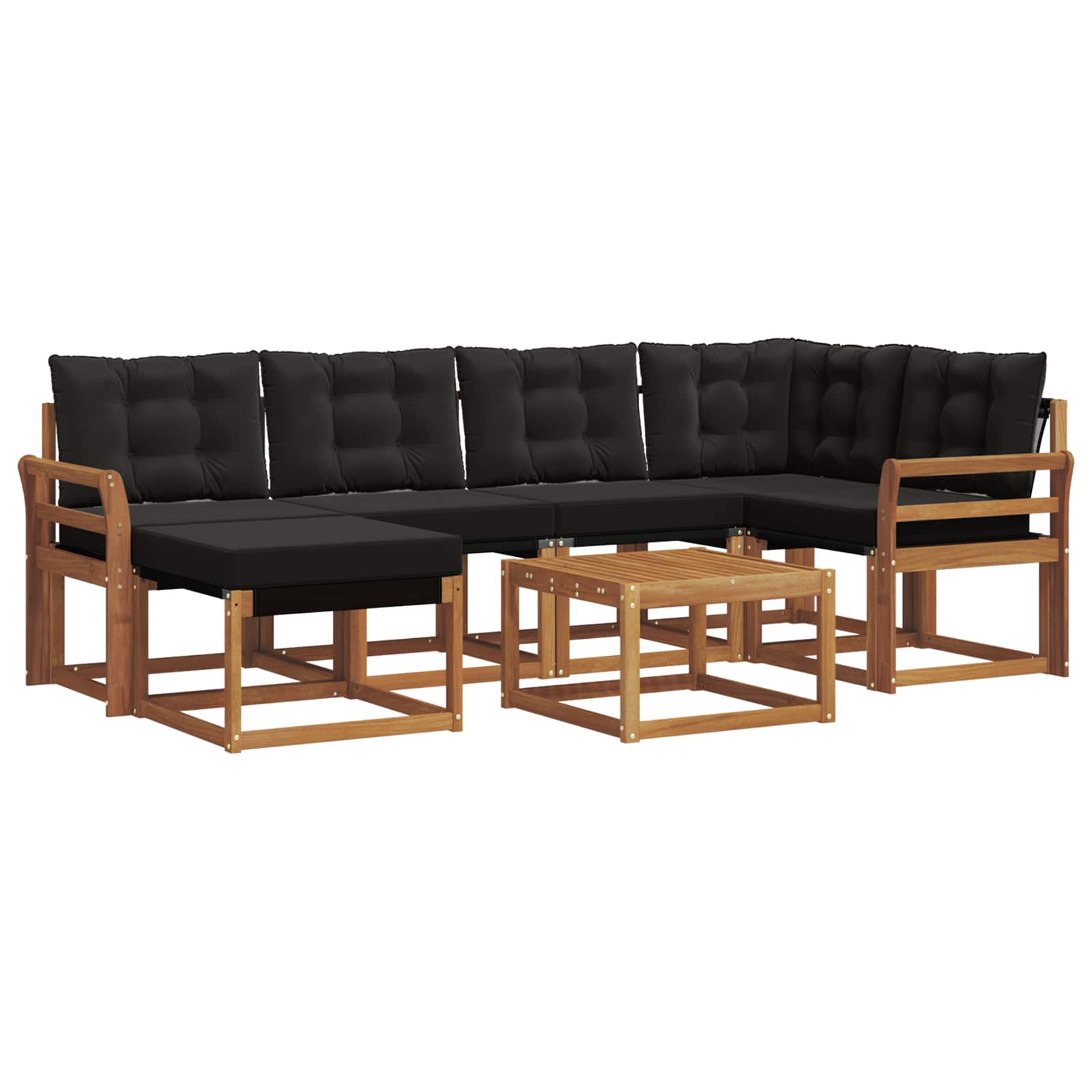 Set di divani da esterno con cuscino 7 pcs Naturale e Nero | homemem39