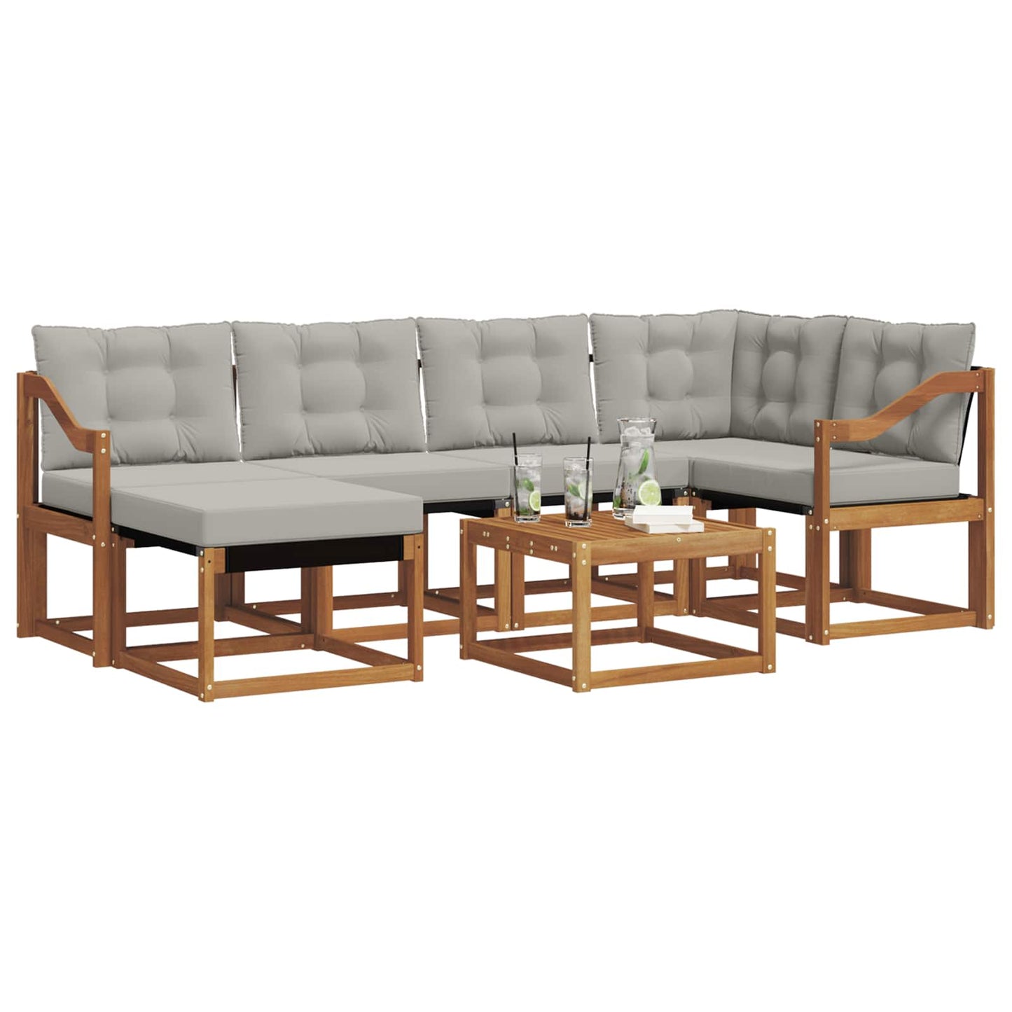 Set di divani da esterno 7 pcs Grigio Naturale e Chiaro | homemem39
