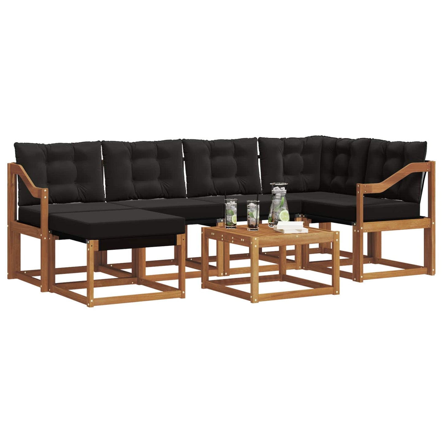 Set di divani da esterno con cuscino 7 pcs Naturale e Nero | homemem39