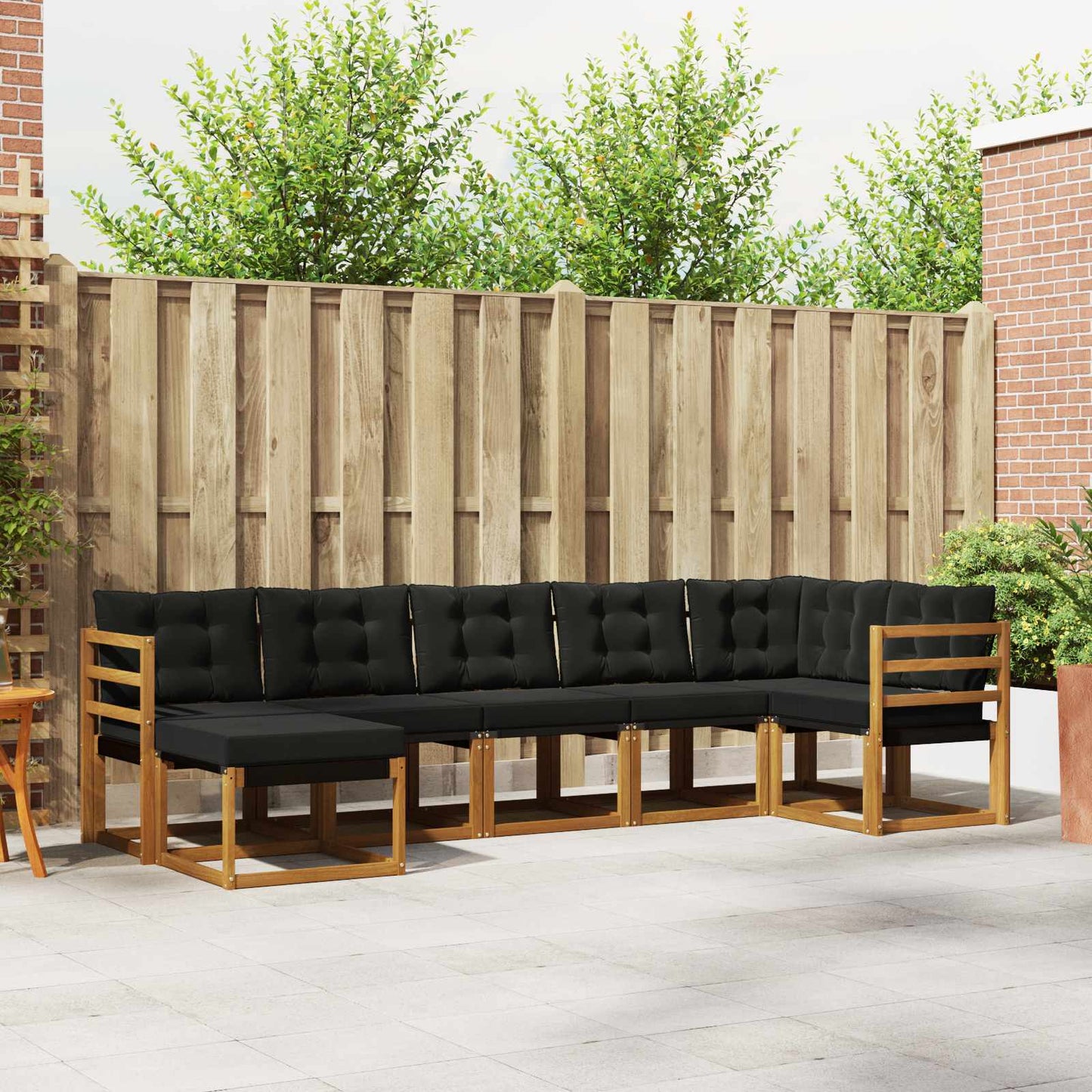 Set di divani da esterno con cuscino 7 pcs Naturale e Nero
