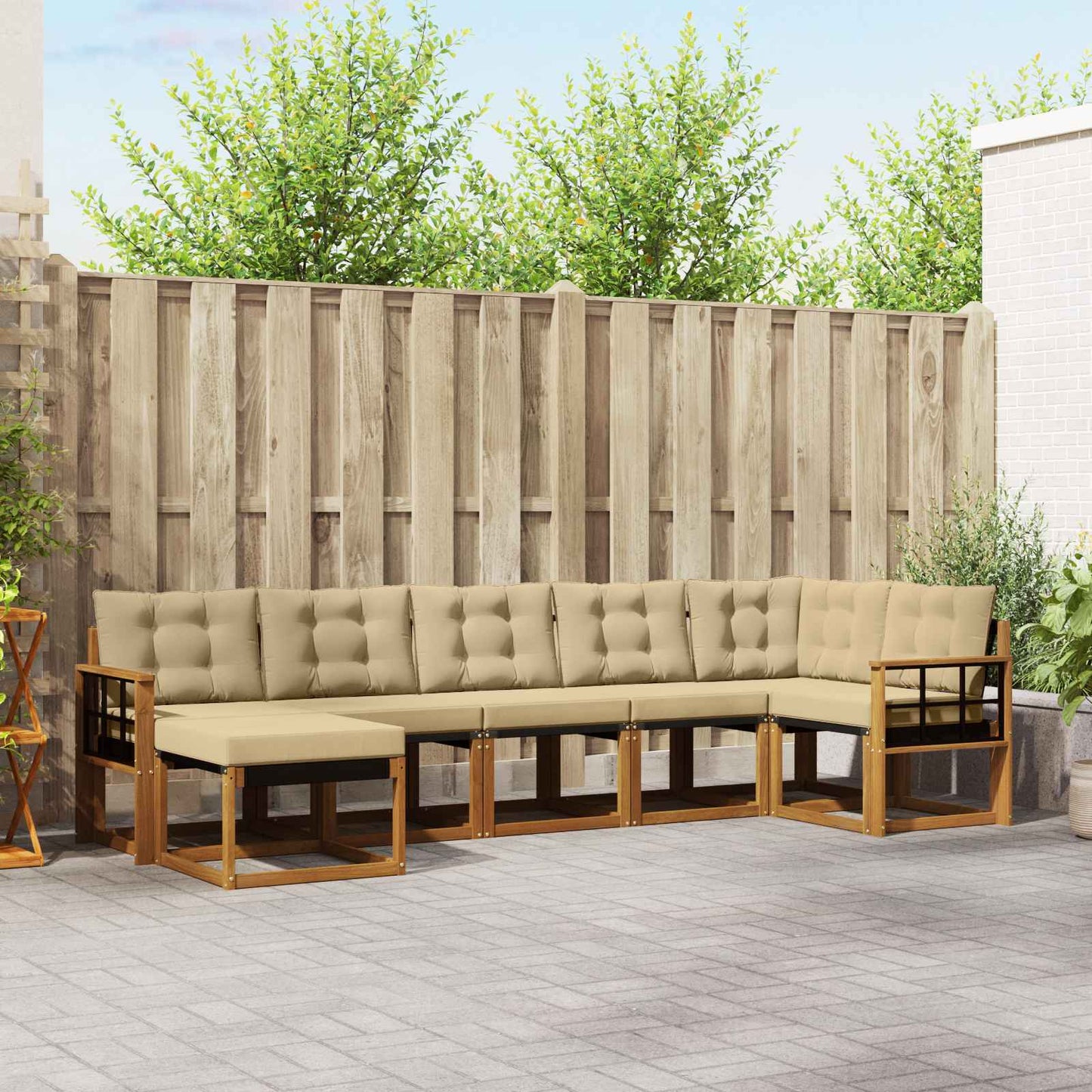 Set di divani da esterno con cuscino 7 pcs Naturale e Beige