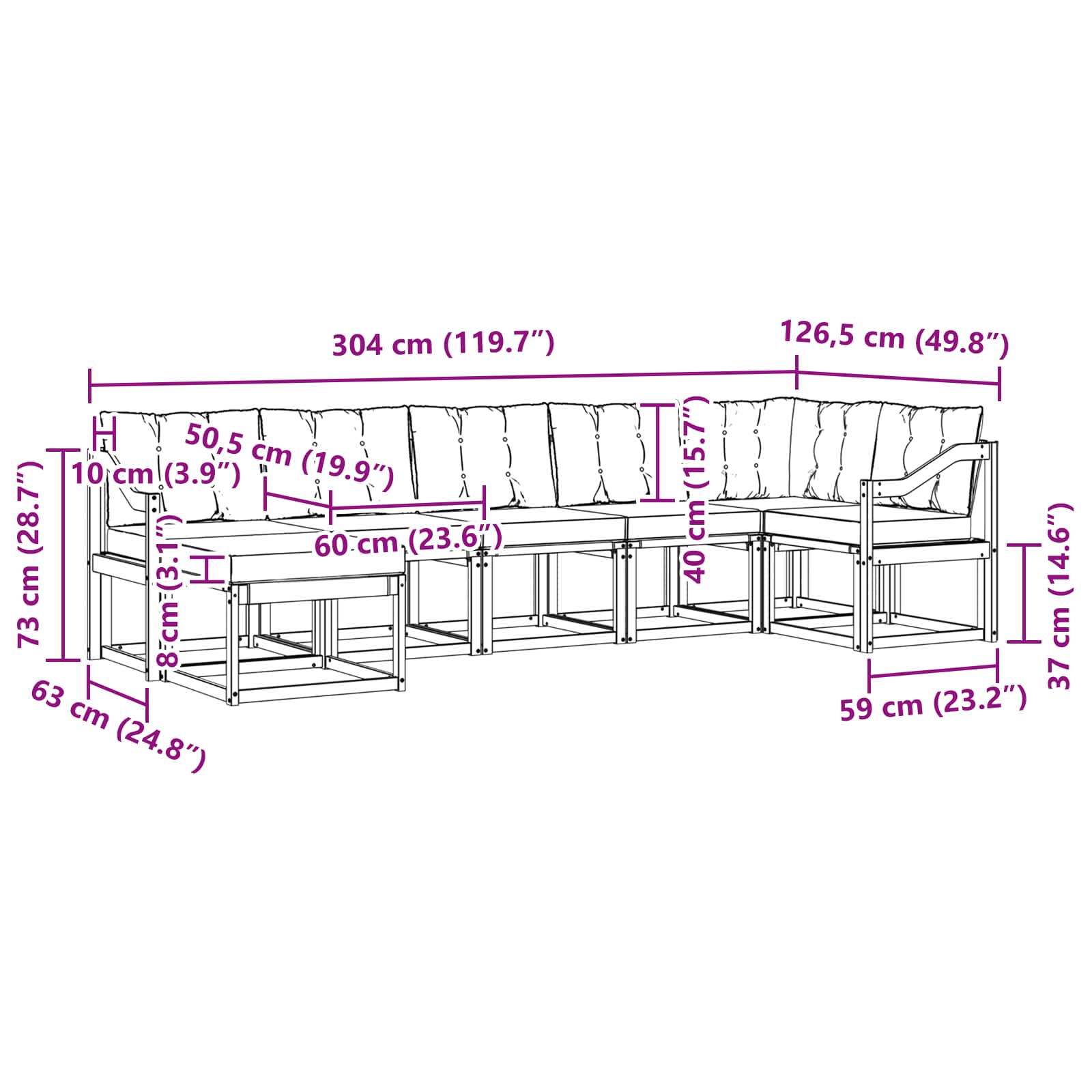 Set di divani da esterno con cuscino 7 pcs Naturale e Beige | homemem39