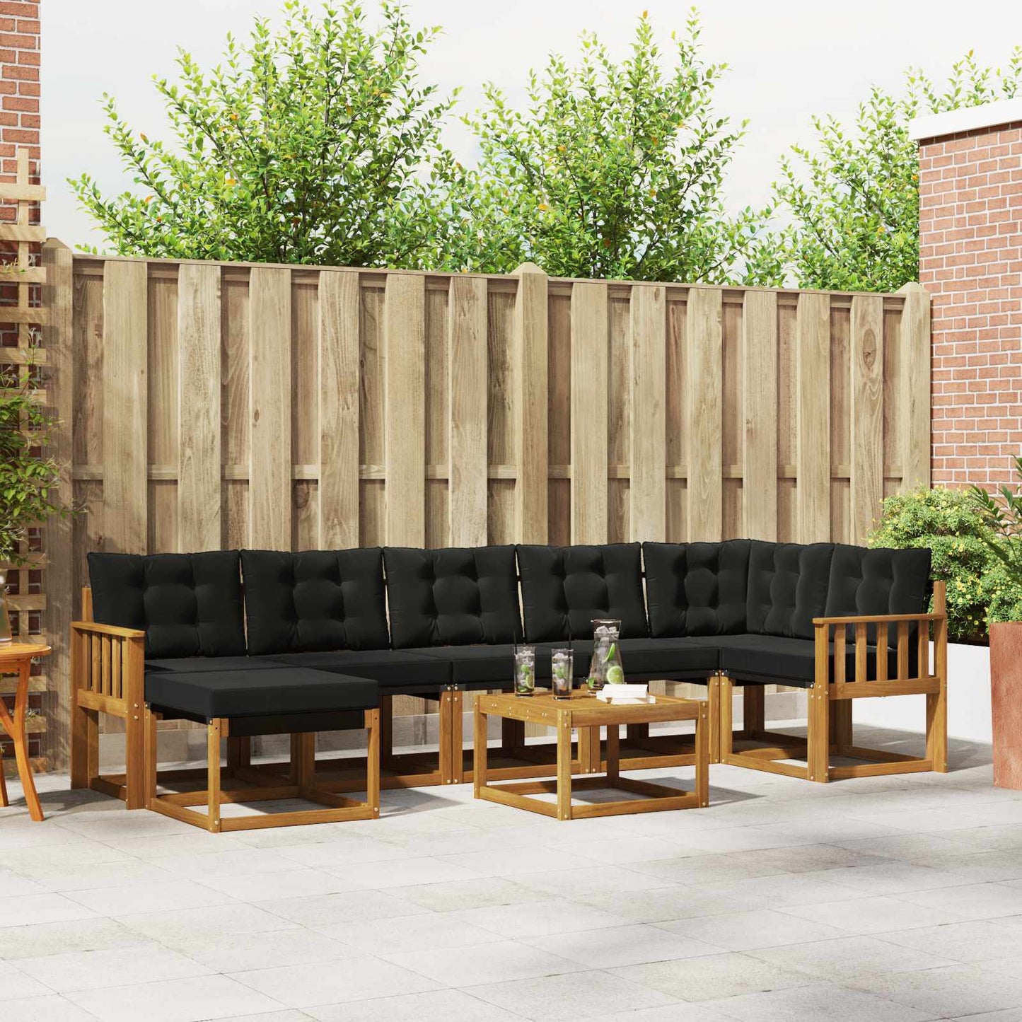 Set di divani da esterno con cuscino 8 pcs Naturale e Nero