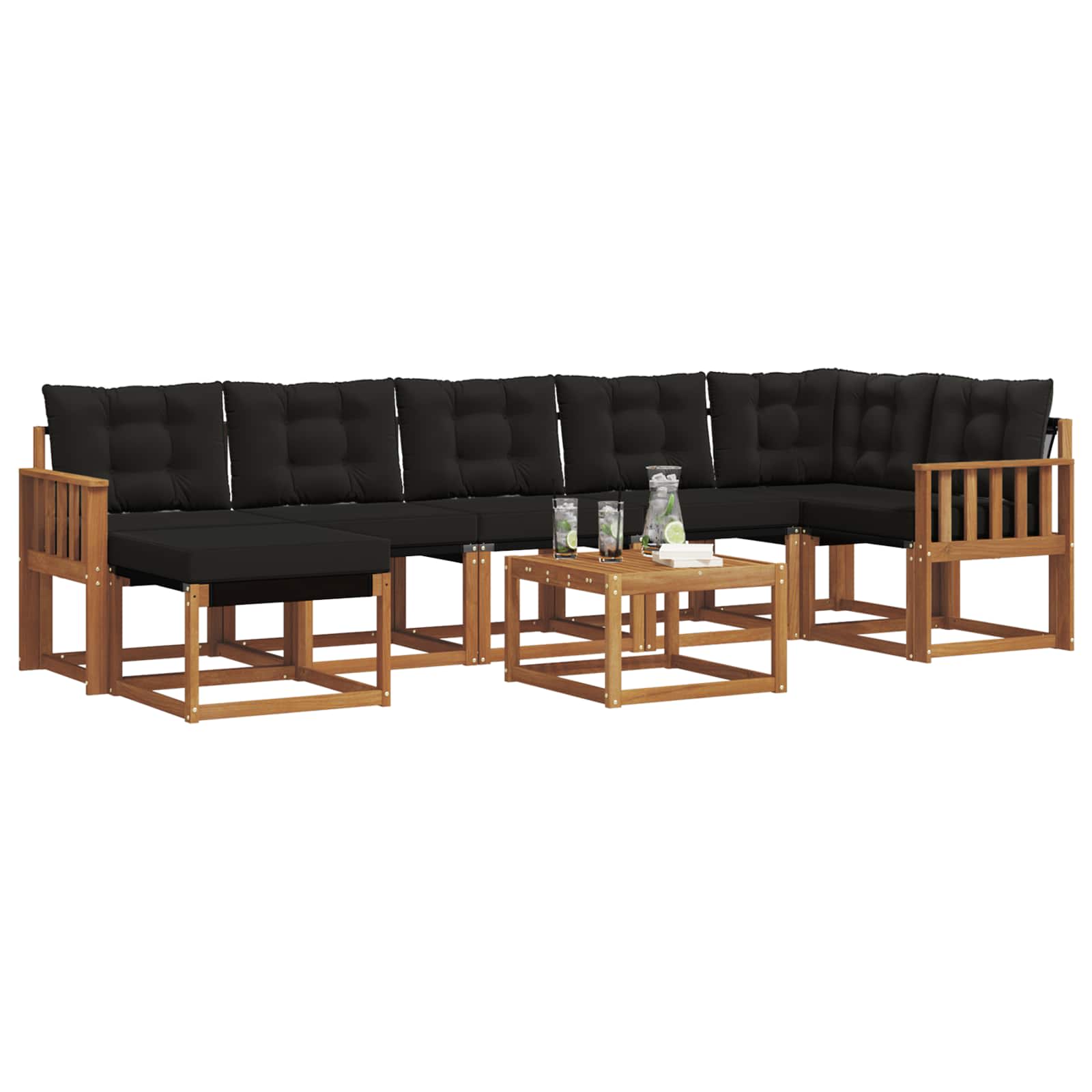 Set di divani da esterno con cuscino 8 pcs Naturale e Nero | homemem39