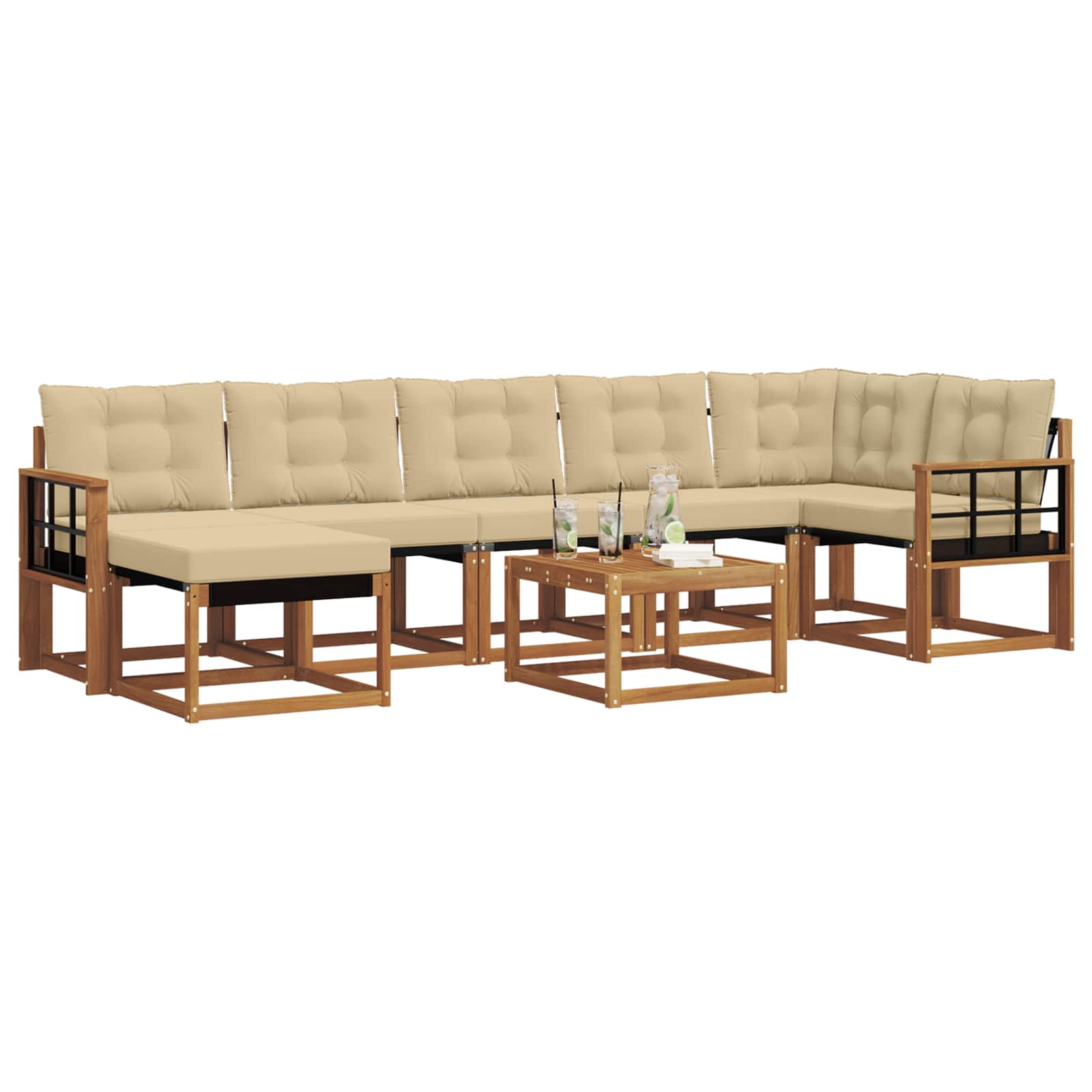 Set di divani da esterno con cuscino 8 pcs Naturale e Beige | homemem39
