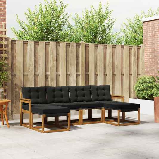 Set di divani da esterno con cuscino 6 pcs Naturale e Nero | homemem39
