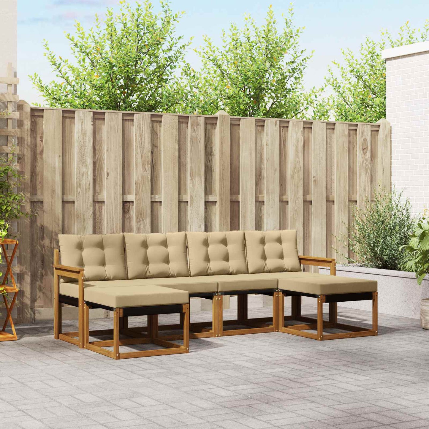 Set di divani da esterno con cuscino 6 pcs Naturale e Beige | homemem39