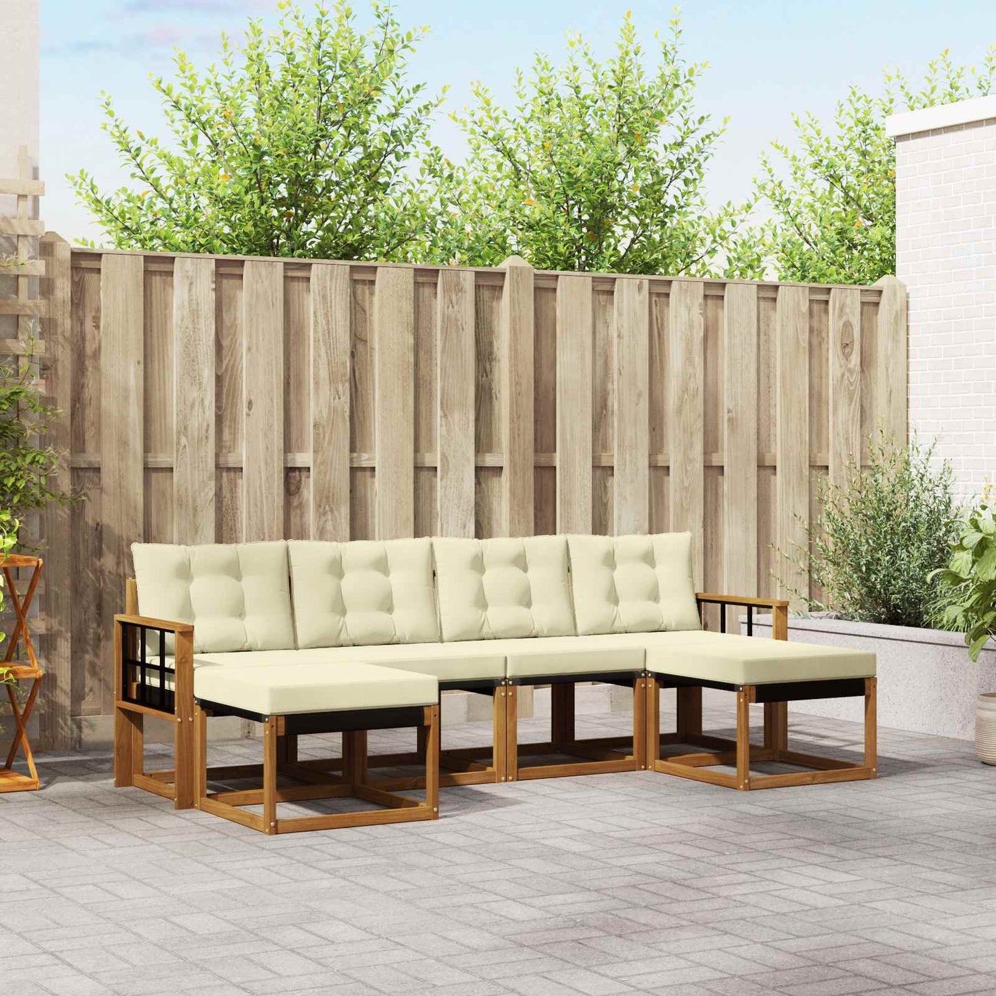Set di divani da esterno con cuscino 6 pcs Naturale e Crema | homemem39