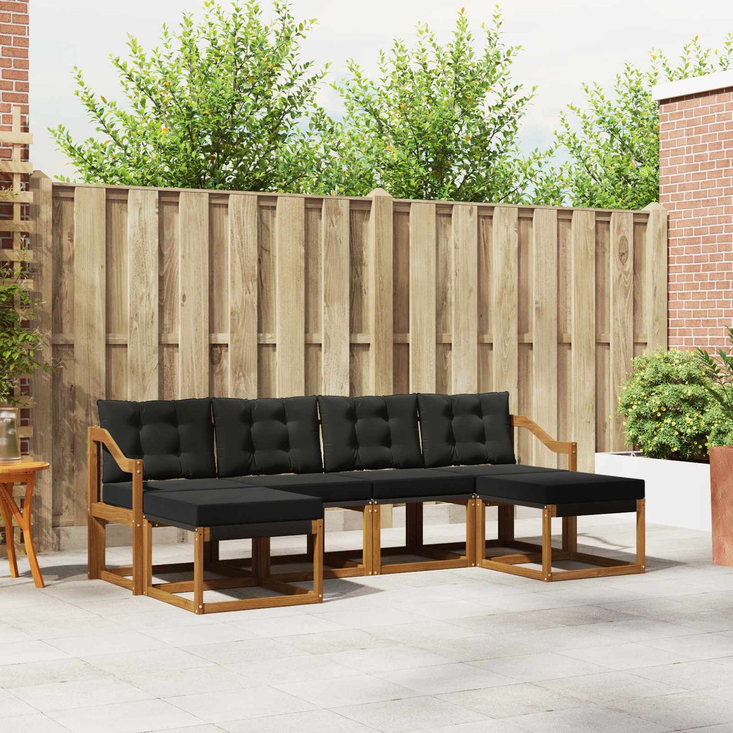 Set di divani da esterno con cuscino 6 pcs Naturale e Nero