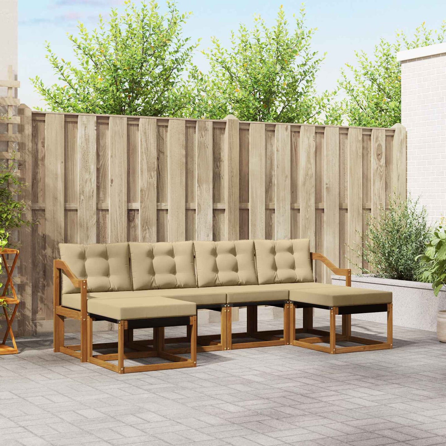 Set di divani da esterno con cuscino 6 pcs Naturale e Beige | homemem39