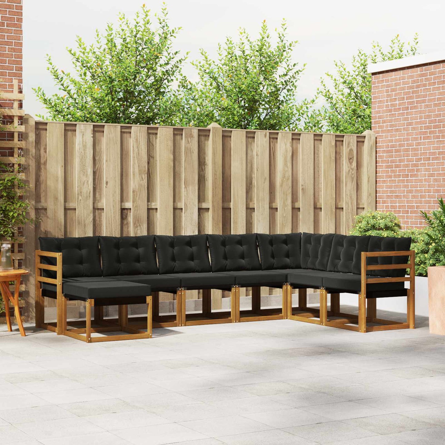 Set di divani da esterno con cuscino 8 pcs Naturale e Nero