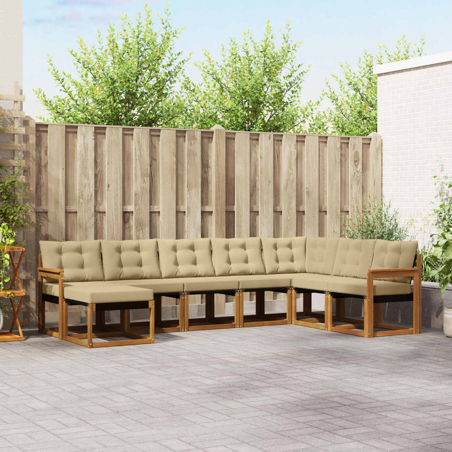 Set di divani da esterno con cuscino 8 pcs Naturale e Beige | homemem39
