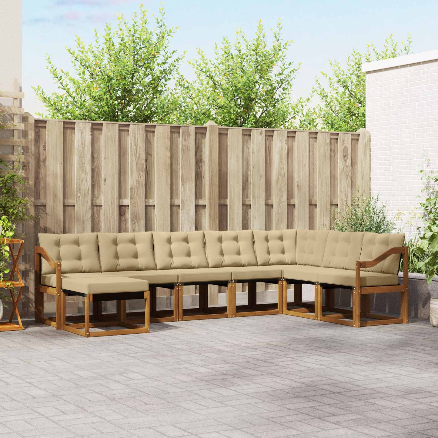 Set di divani da esterno con cuscino 8 pcs Naturale e Beige | homemem39