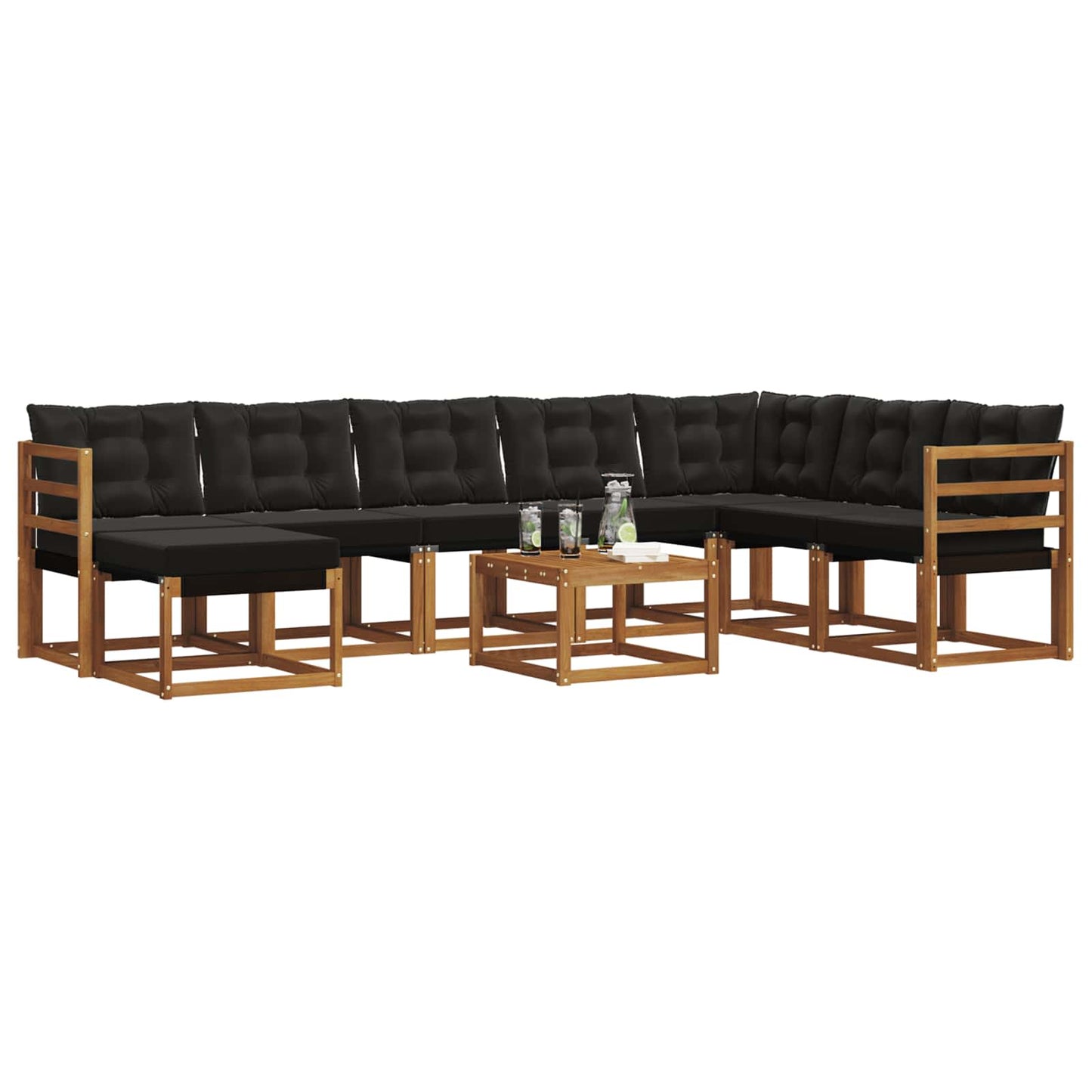 Set di divani da esterno con cuscino 9 pcs Naturale e Nero | homemem39