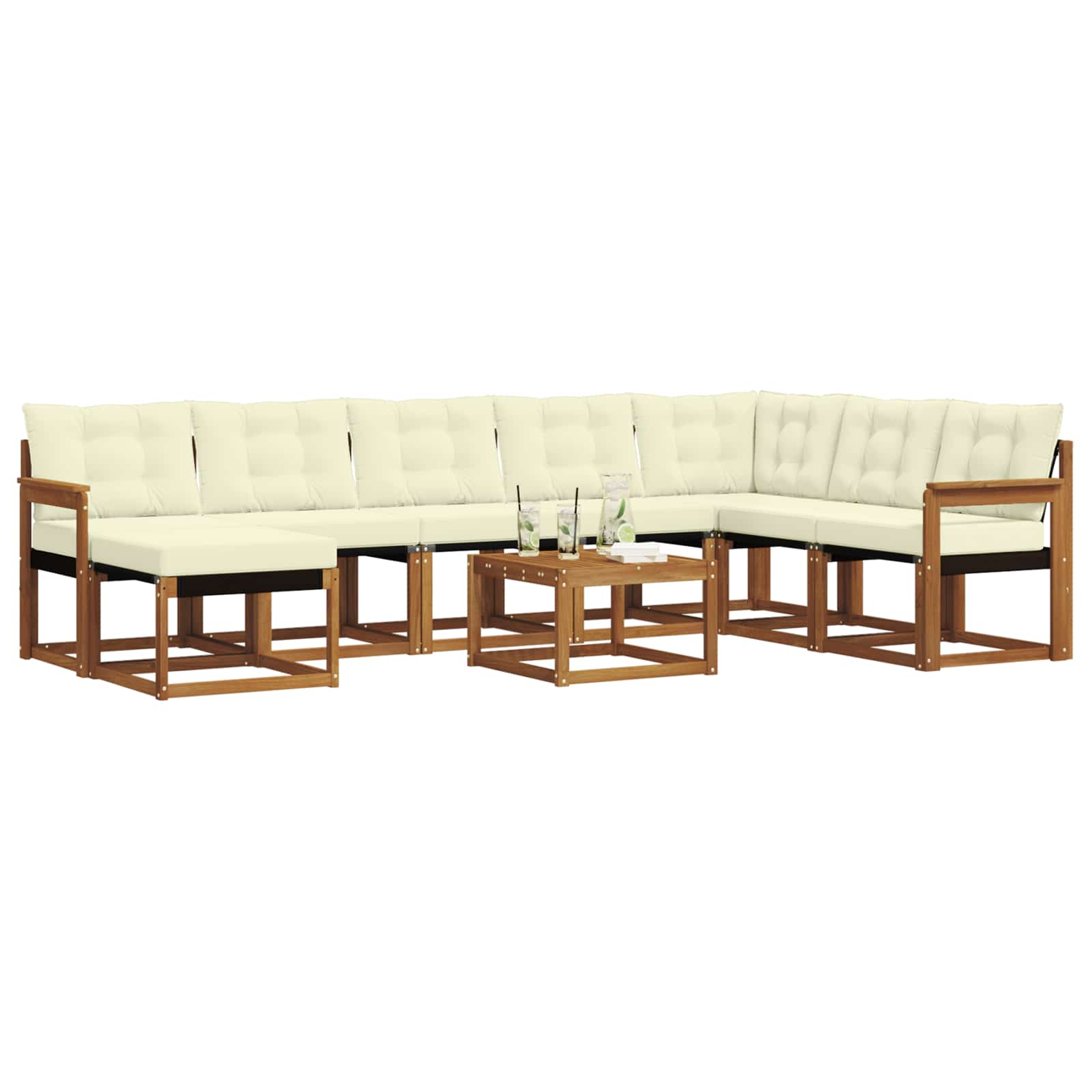 Set di divani da esterno con cuscino 9 pcs Naturale e Crema | homemem39