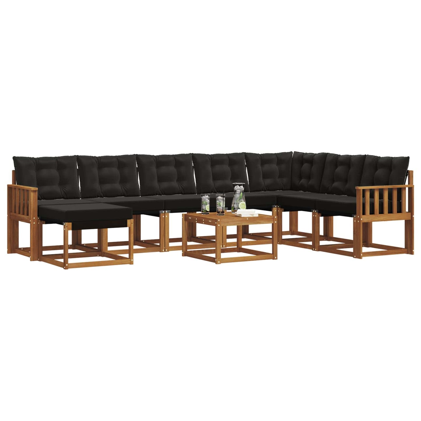 Set di divani da esterno con cuscino 9 pcs Naturale e Nero | homemem39