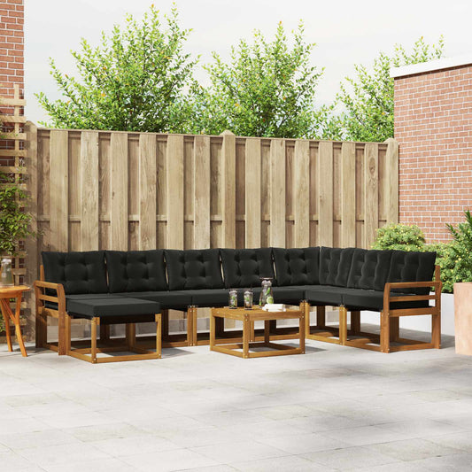 Set di divani da esterno con cuscino 9 pcs Naturale e Nero