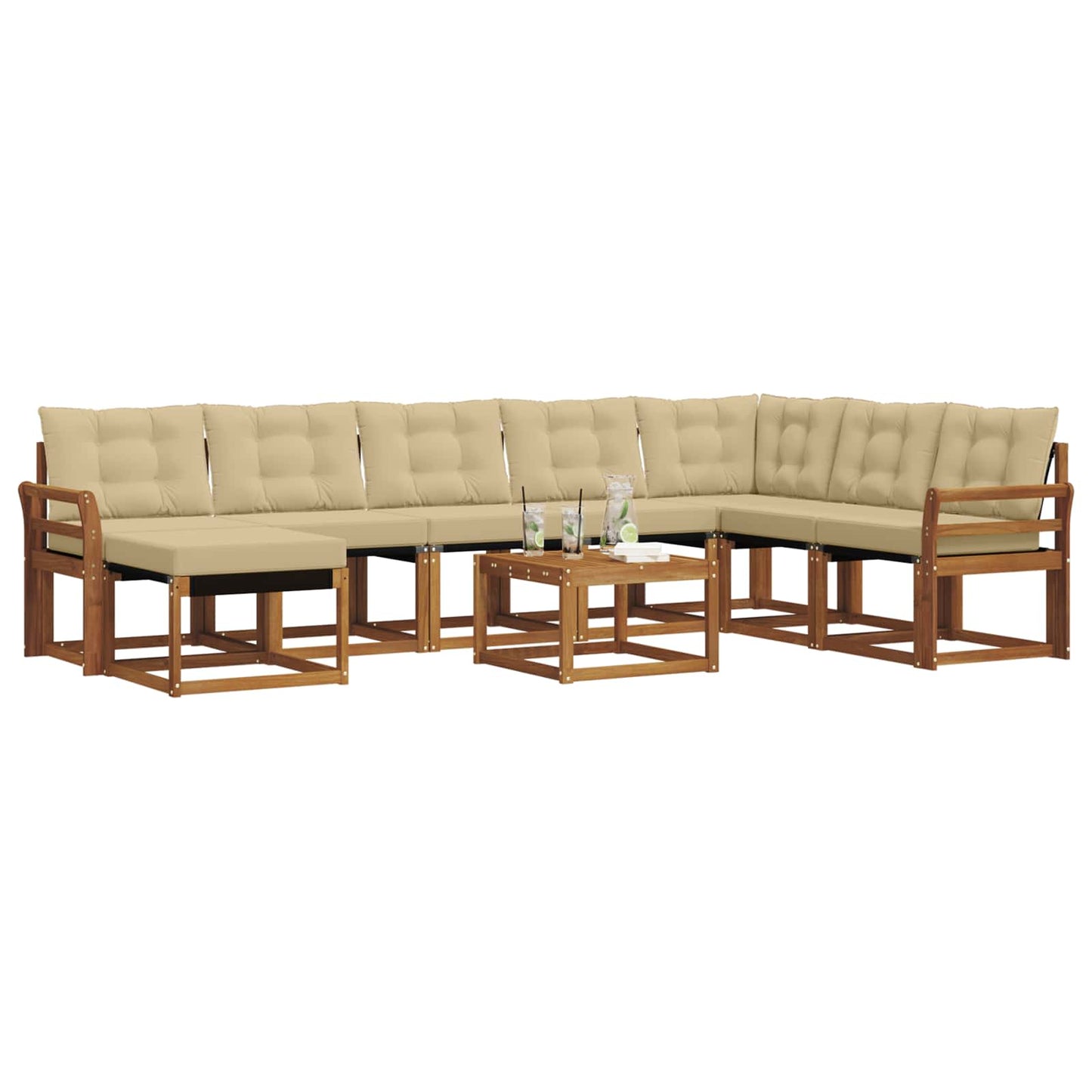 Set di divani da esterno con cuscino 9 pcs Naturale e Beige