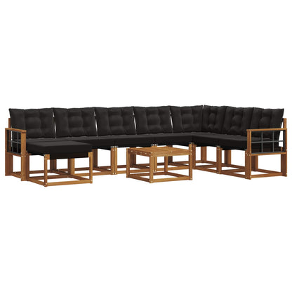 Set di divani da esterno con cuscino 9 pcs Naturale e Nero | homemem39