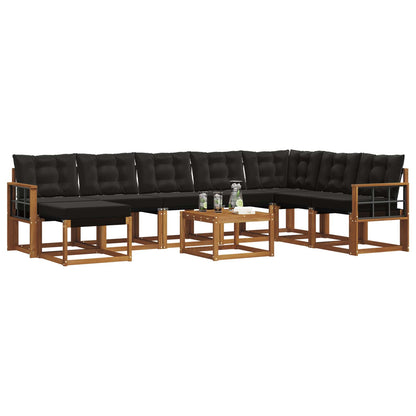 Set di divani da esterno con cuscino 9 pcs Naturale e Nero | homemem39