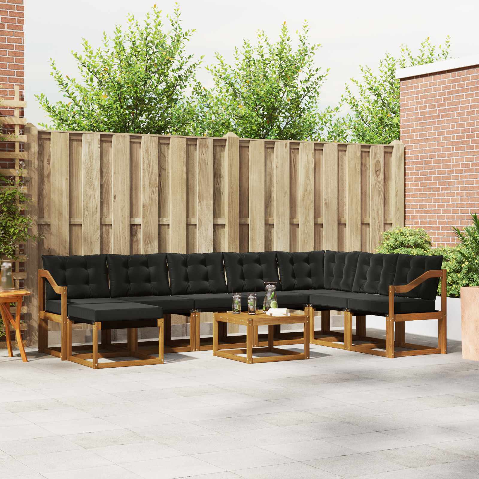 Set di divani da esterno con cuscino 9 pcs Naturale e Nero | homemem39