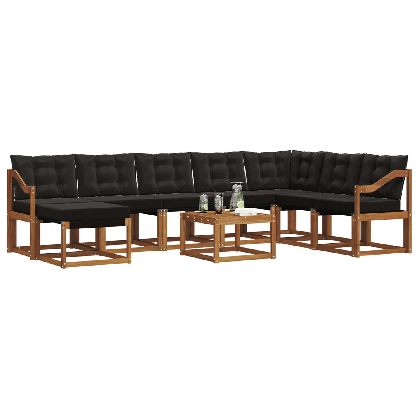 Set di divani da esterno con cuscino 9 pcs Naturale e Nero | homemem39