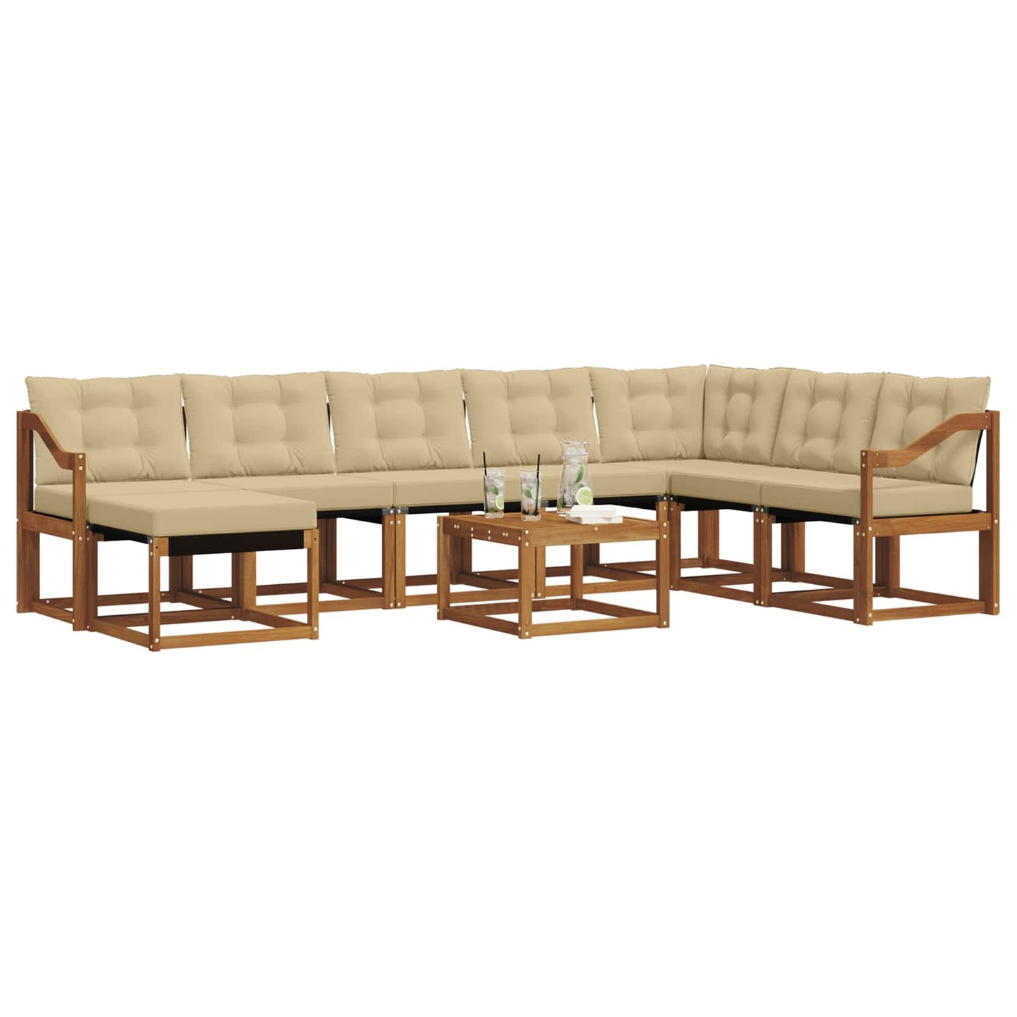 Set di divani da esterno con cuscino 9 pcs Naturale e Beige | homemem39