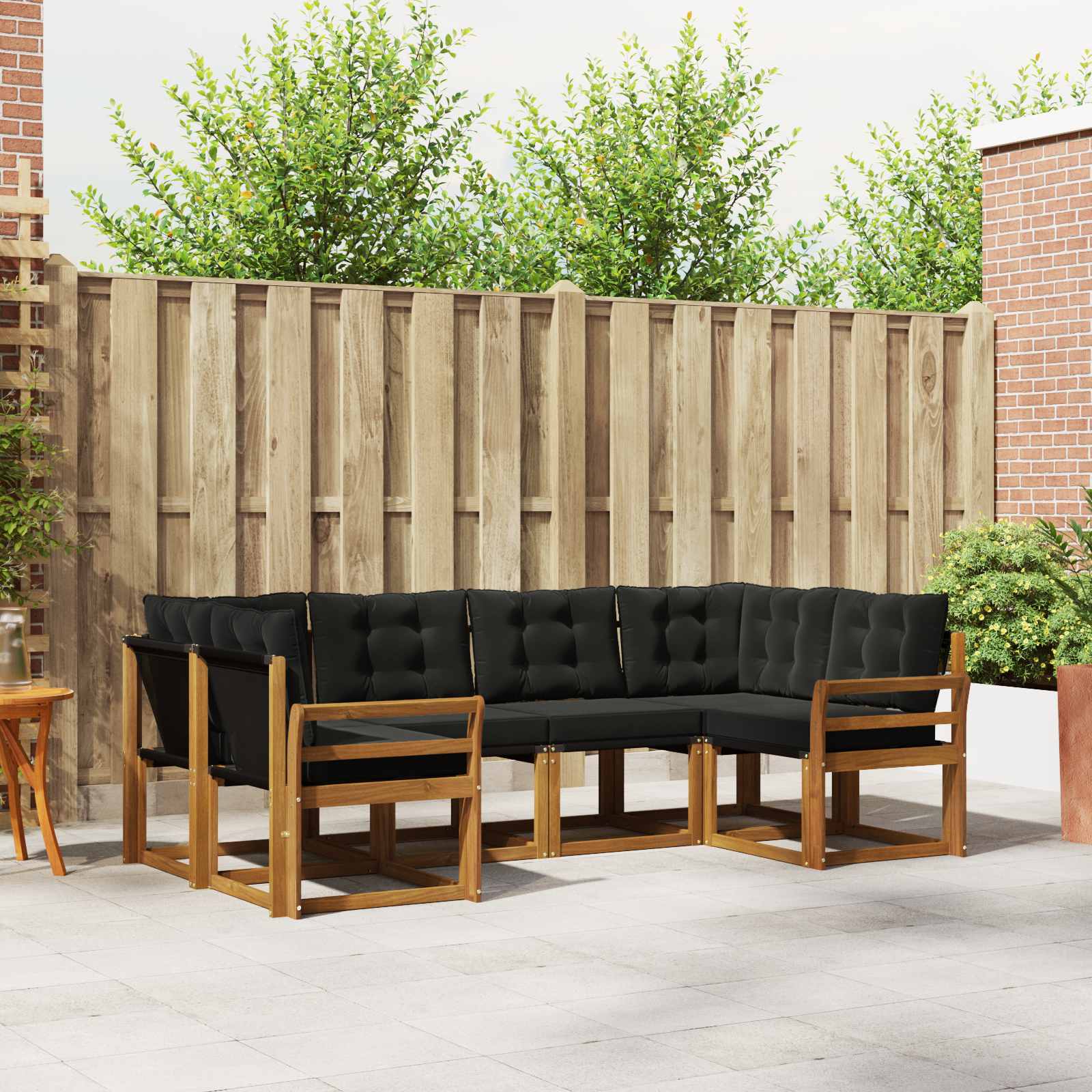 Set di divani da esterno con cuscino 6 pcs Naturale e Nero | homemem39