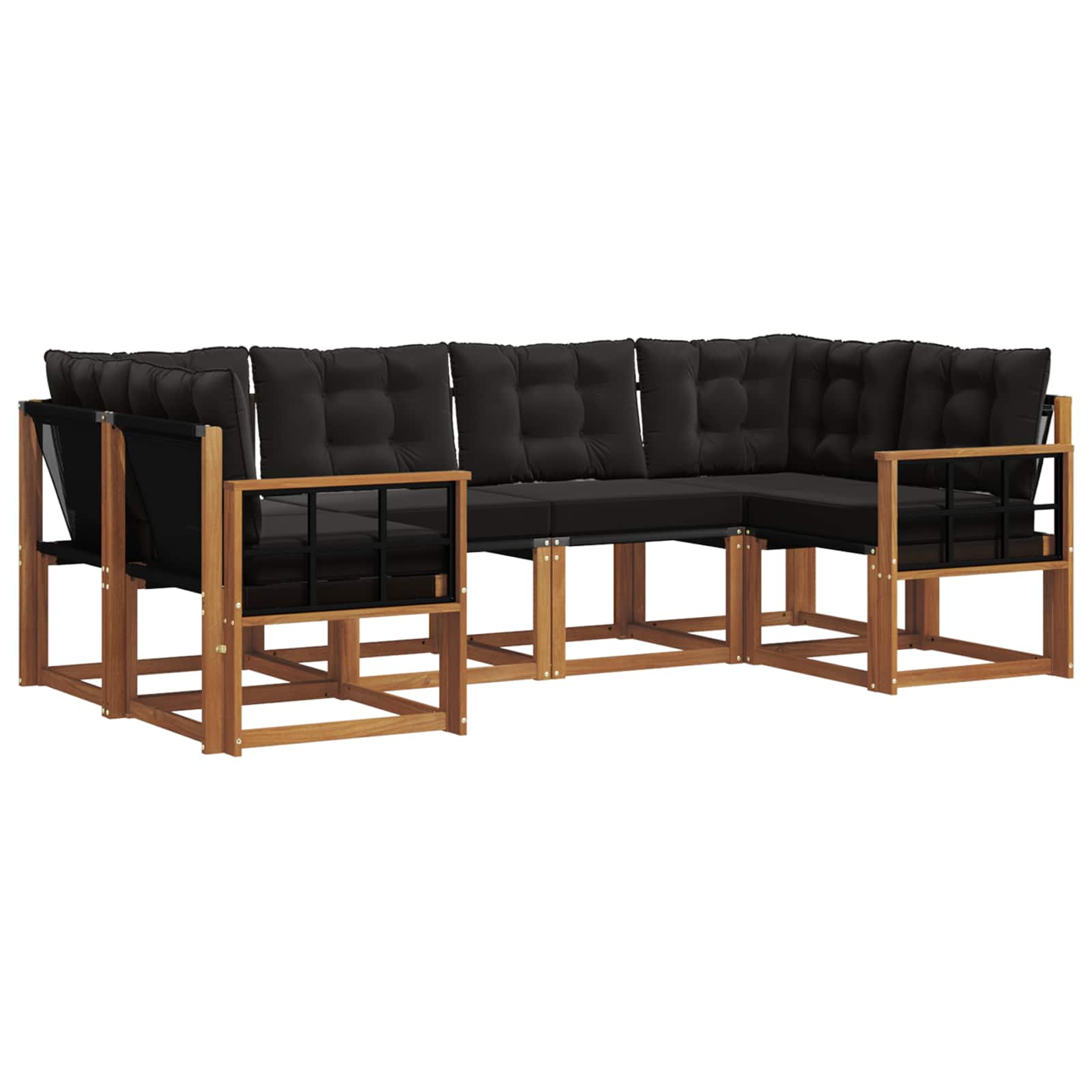 Set di divani da esterno con cuscino 6 pcs Naturale e Nero | homemem39