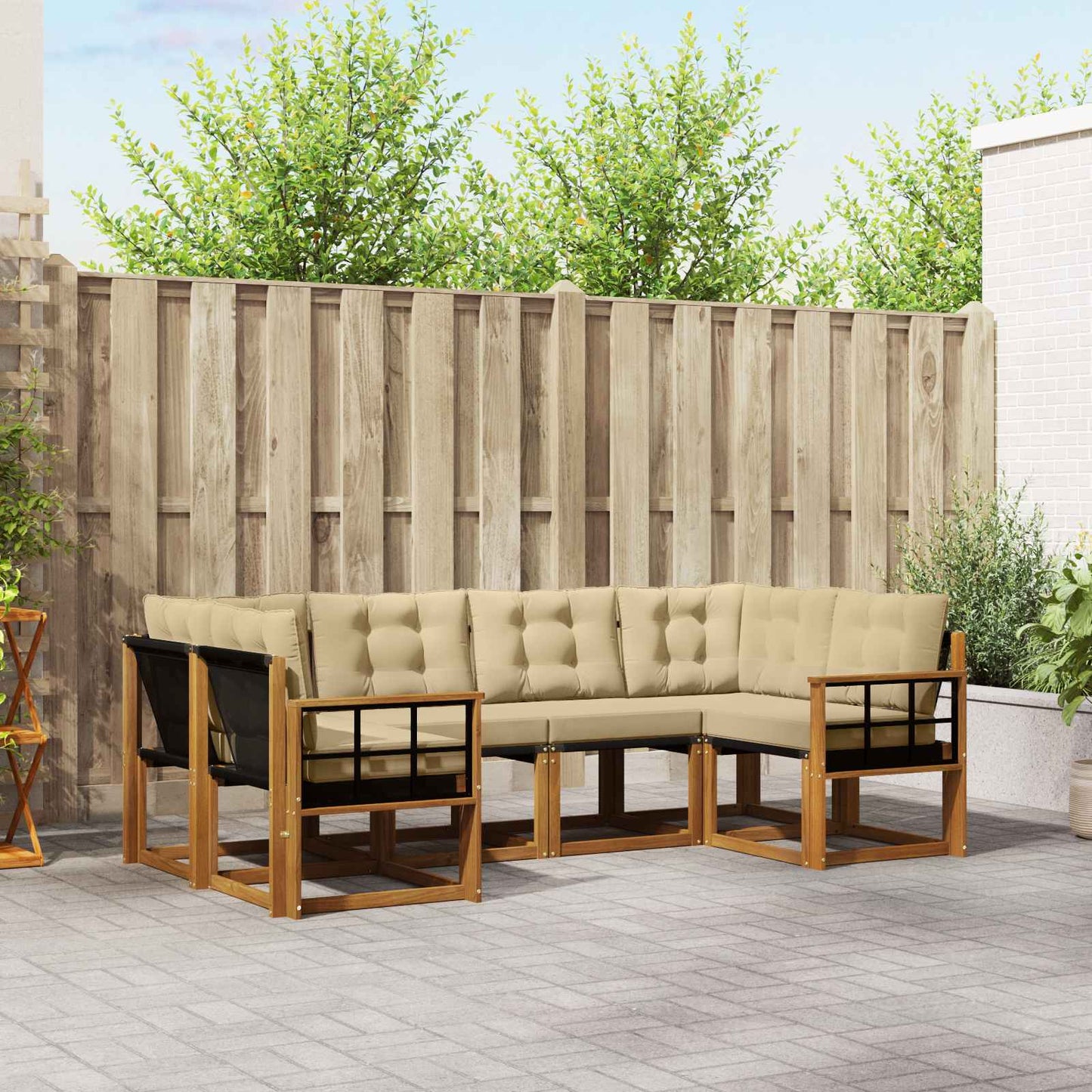 Set di divani da esterno con cuscino 6 pcs Naturale e Beige | homemem39