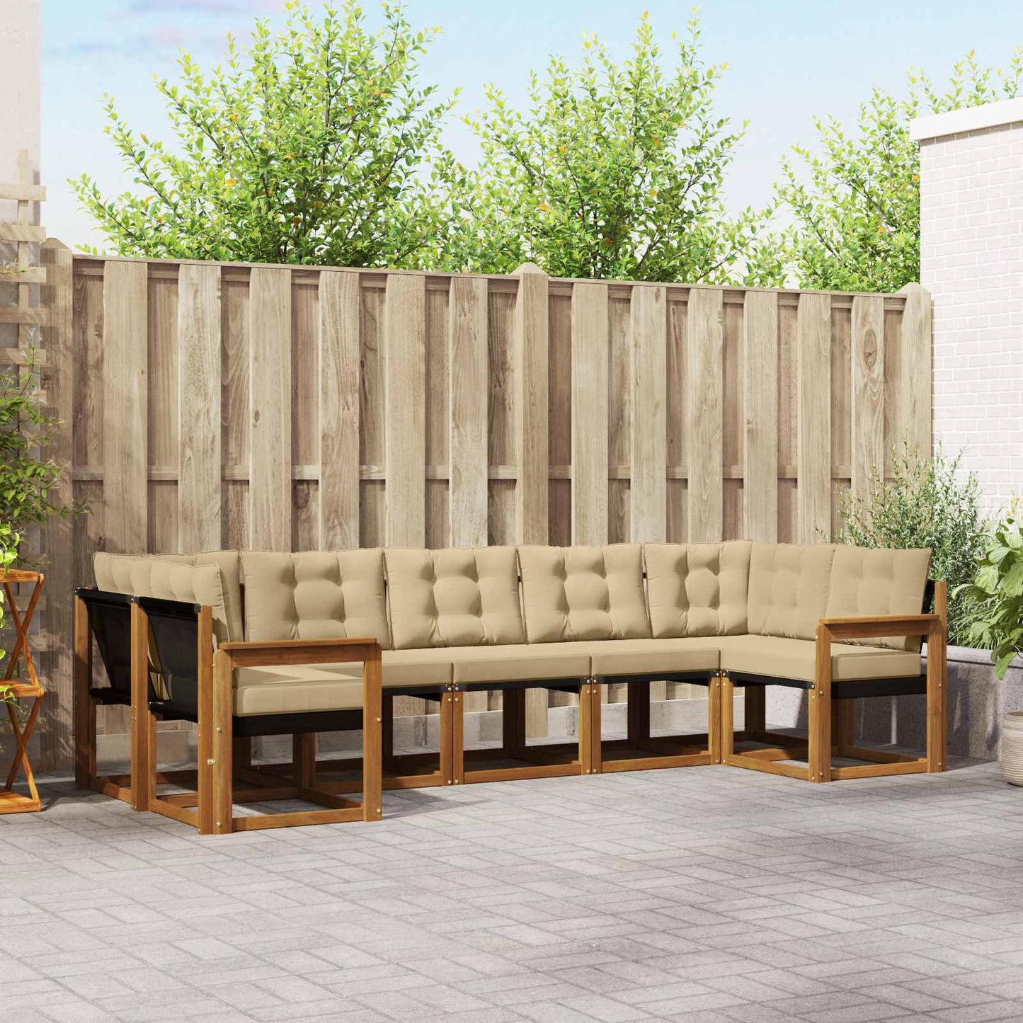 Set di divani da esterno con cuscino 7 pcs Naturale e Beige | homemem39