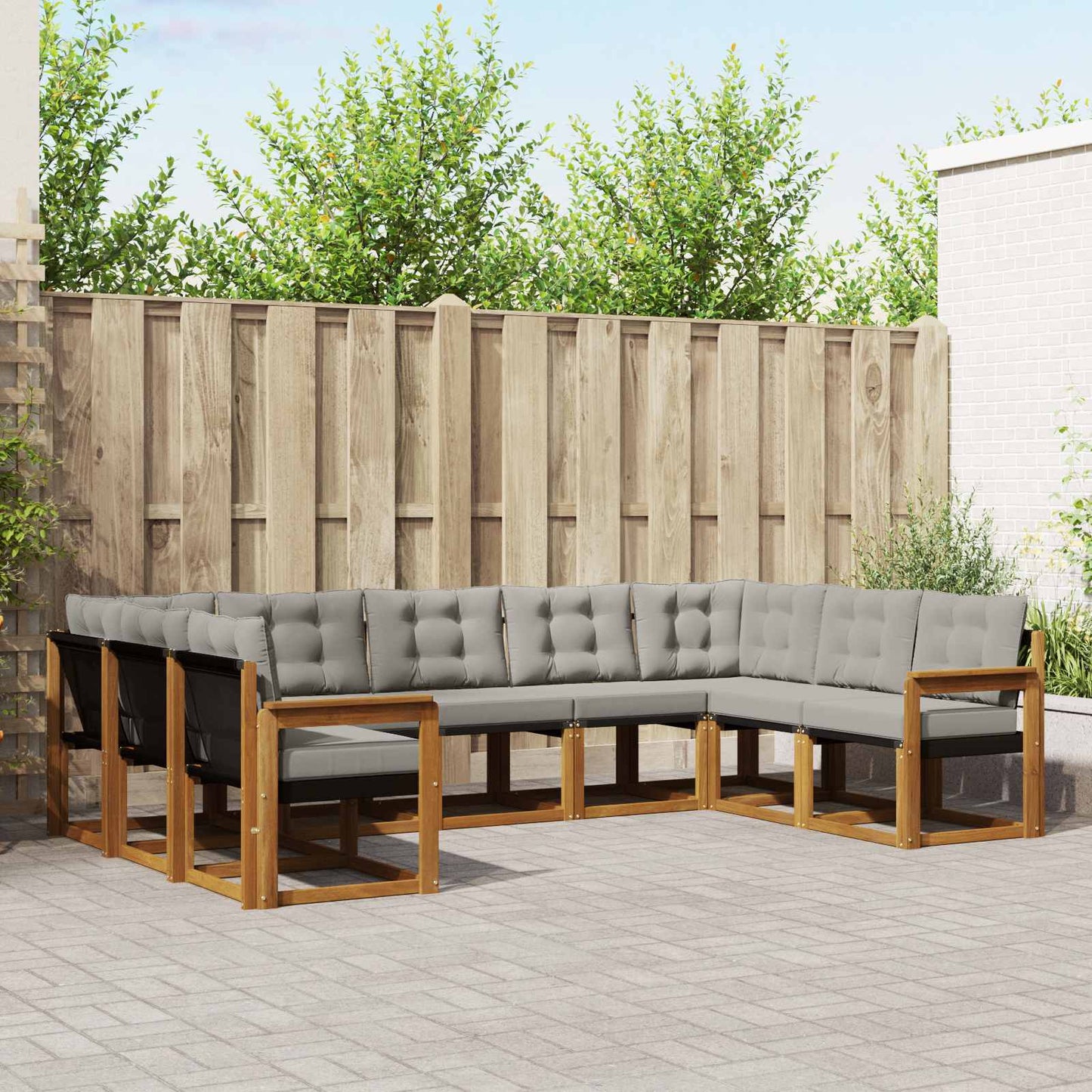Set di divani da esterno 9 pcs Grigio Naturale e Chiaro