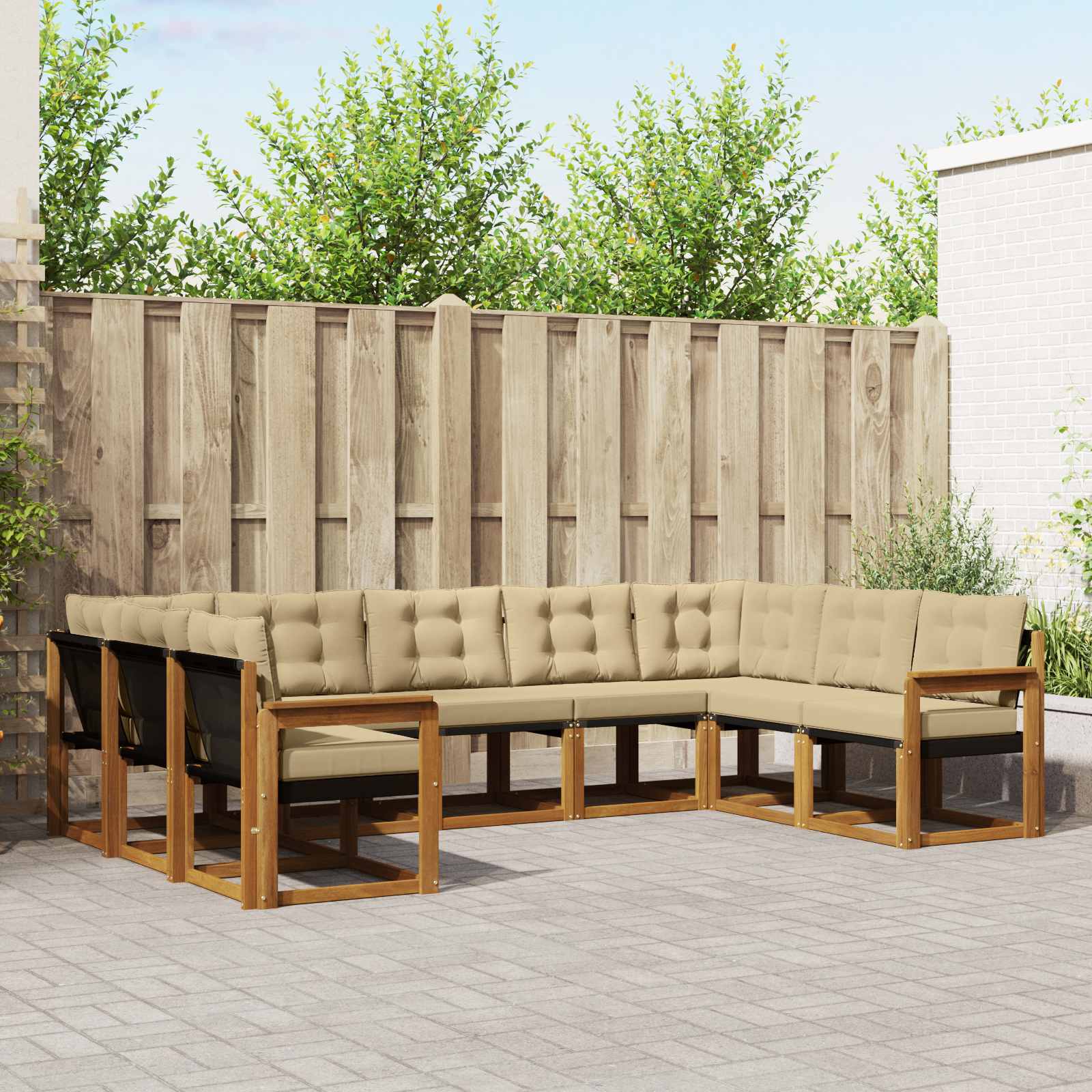 Set di divani da esterno con cuscino 9 pcs Naturale e Beige | homemem39