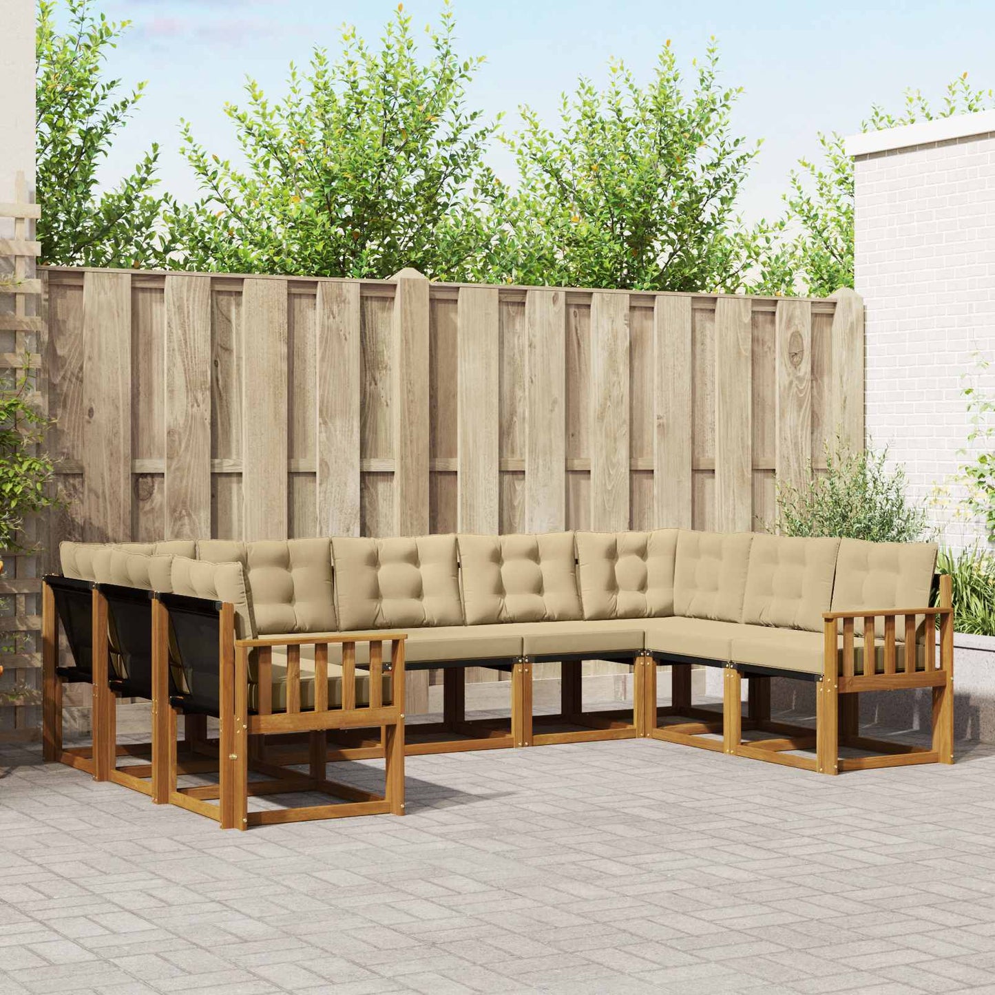 Set di divani da esterno con cuscino 9 pcs Naturale e Beige | homemem39