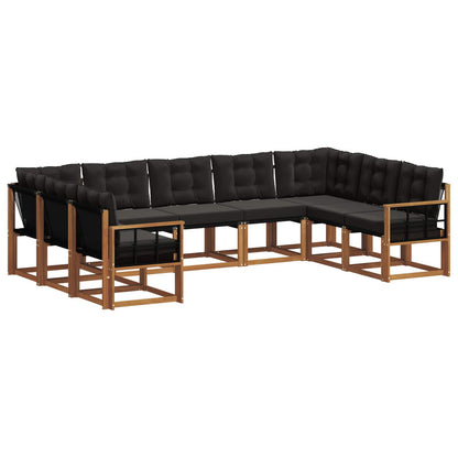Set di divani da esterno con cuscino 9 pcs Naturale e Nero | homemem39