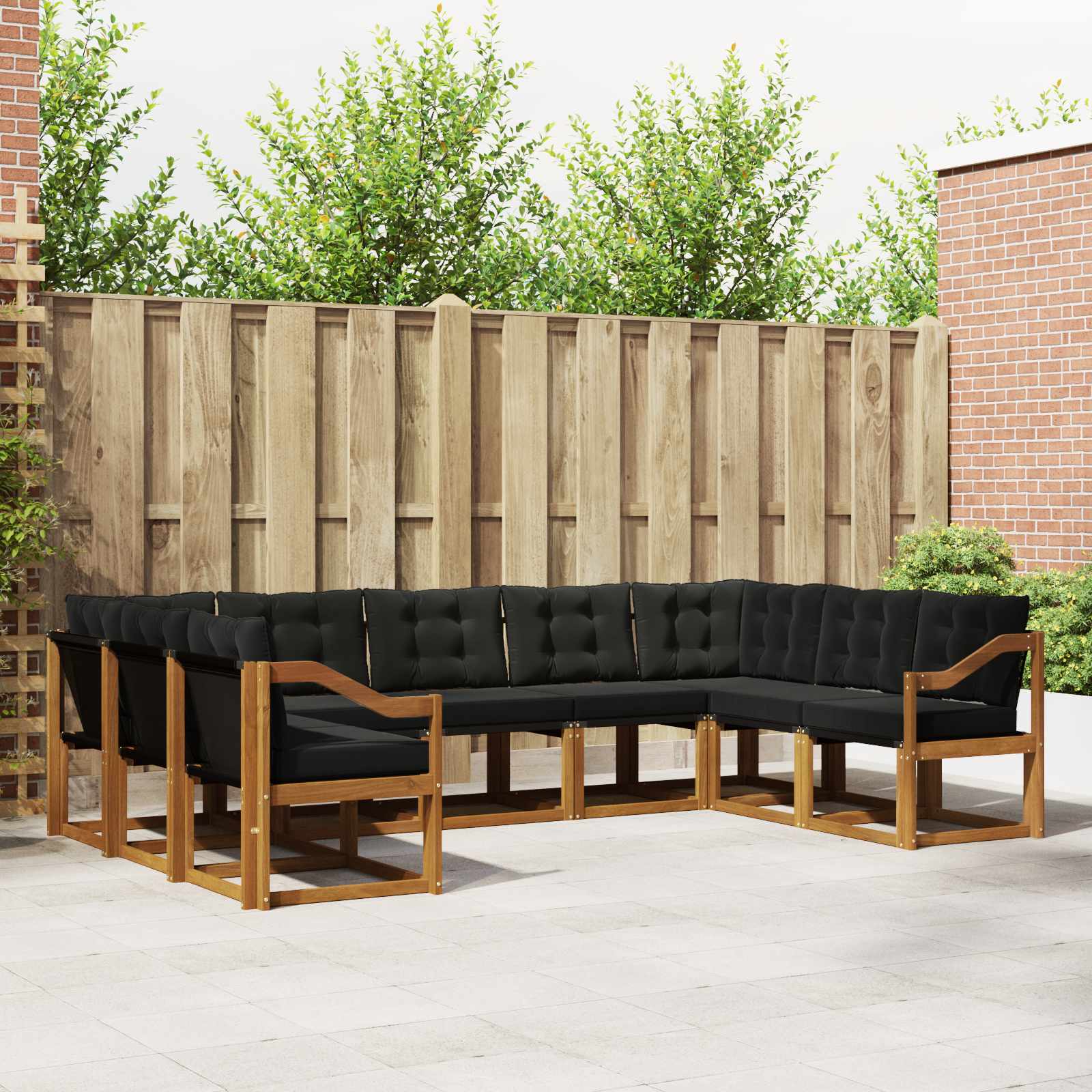 Set di divani da esterno con cuscino 9 pcs Naturale e Nero | homemem39