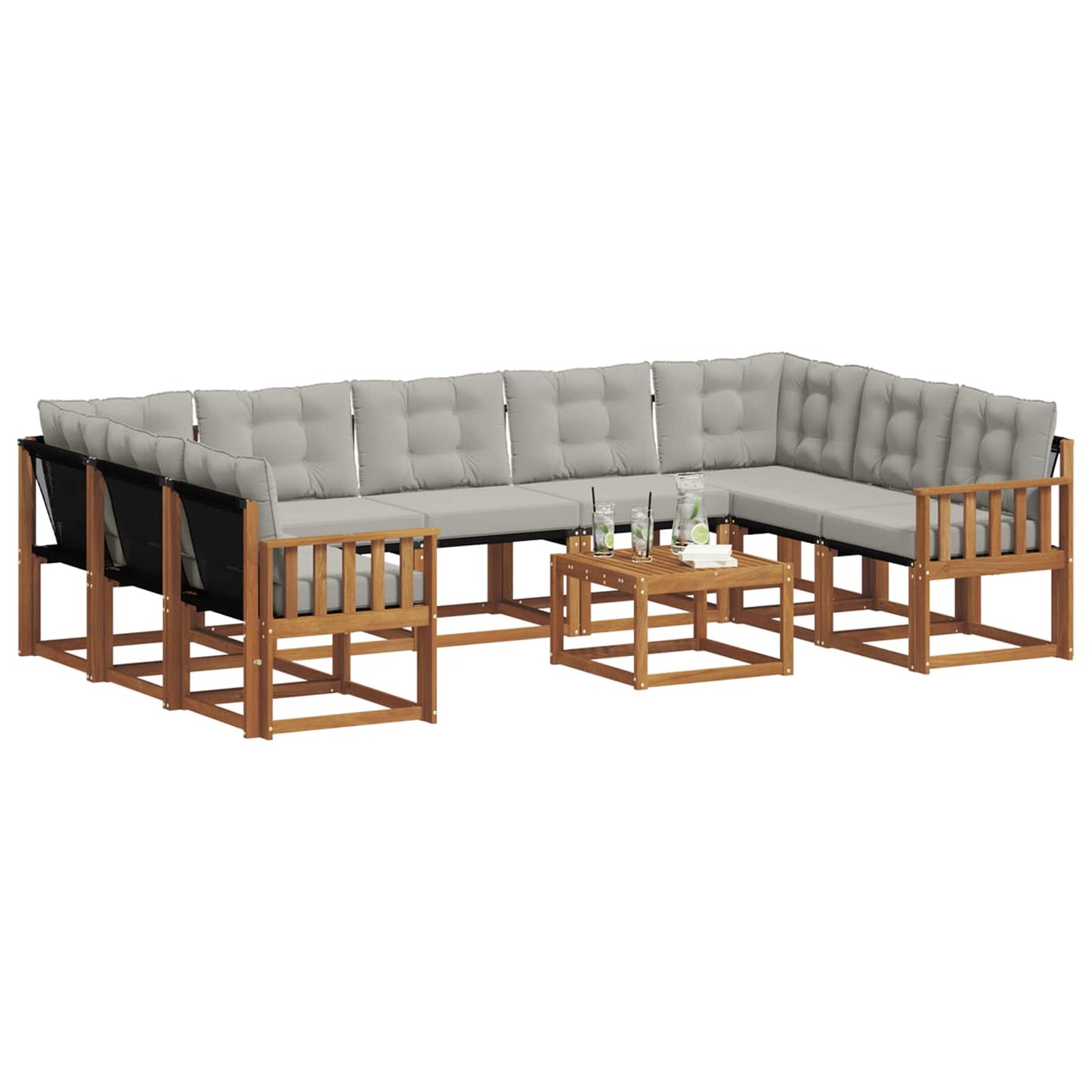Set di divani da esterno 10 pcs Grigio Naturale e Chiaro