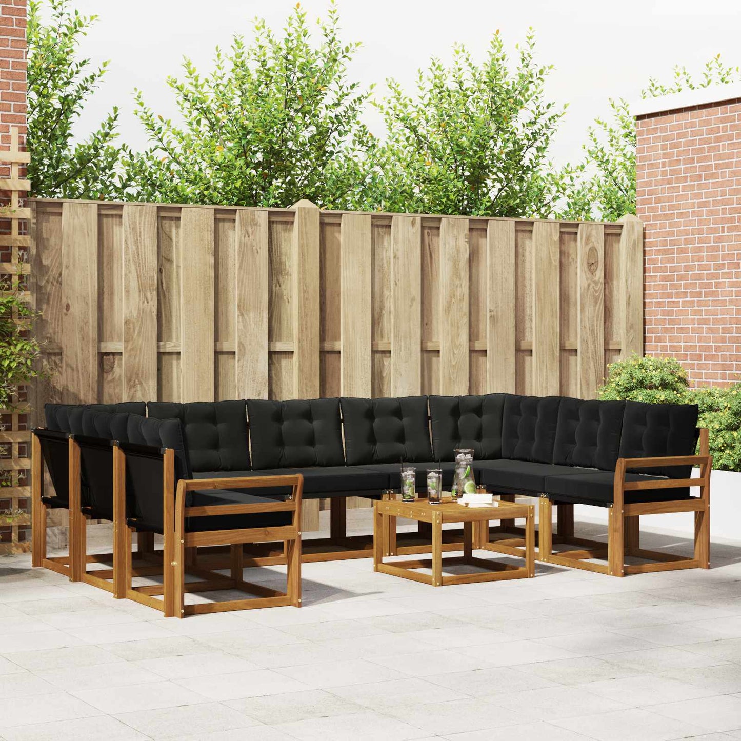 Set di divani da esterno con cuscino 10 pcs Naturale e Nero