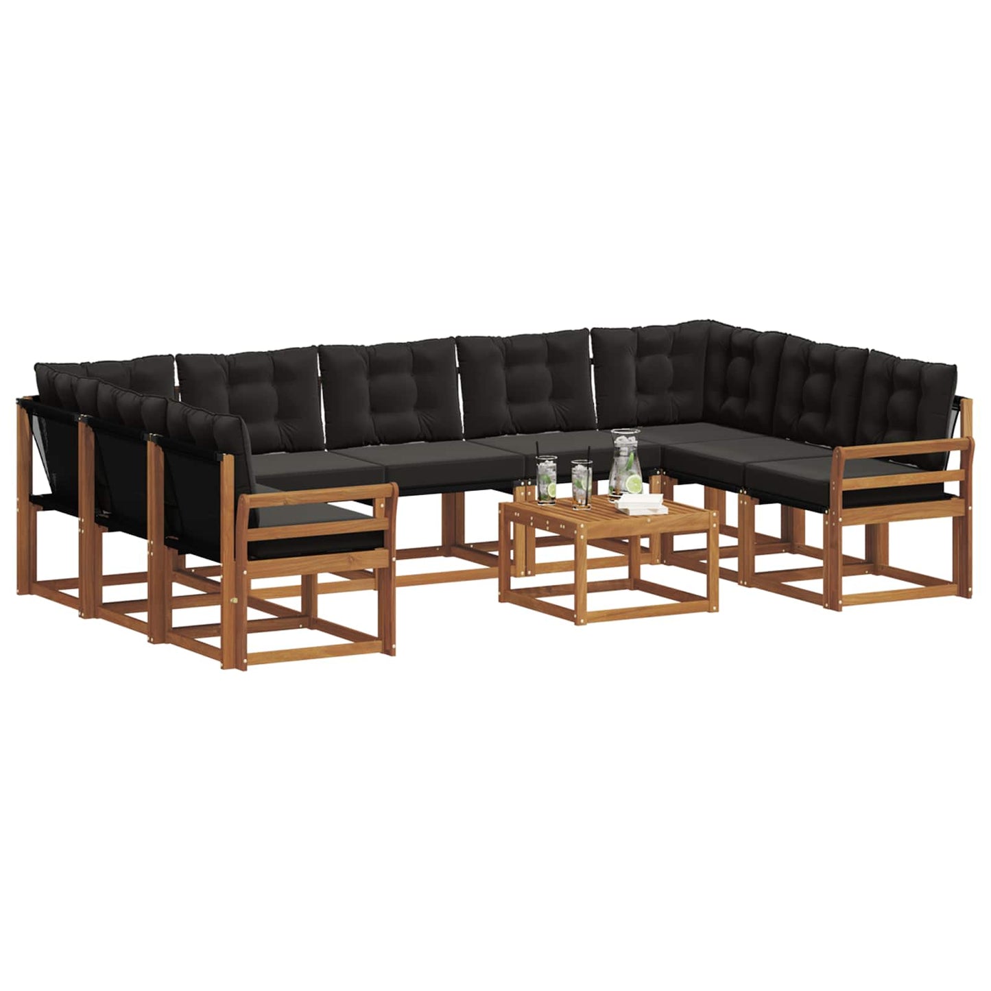 Set di divani da esterno con cuscino 10 pcs Naturale e Nero | homemem39
