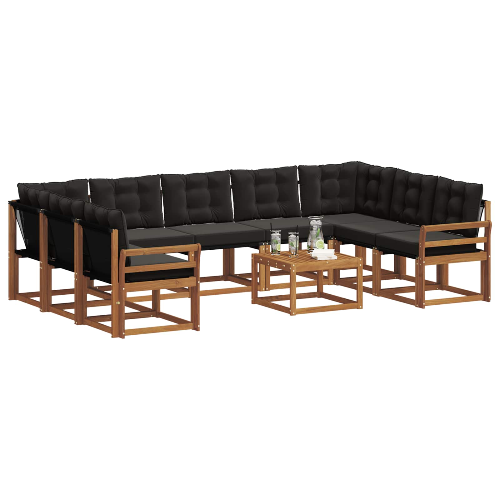 Set di divani da esterno con cuscino 10 pcs Naturale e Nero | homemem39