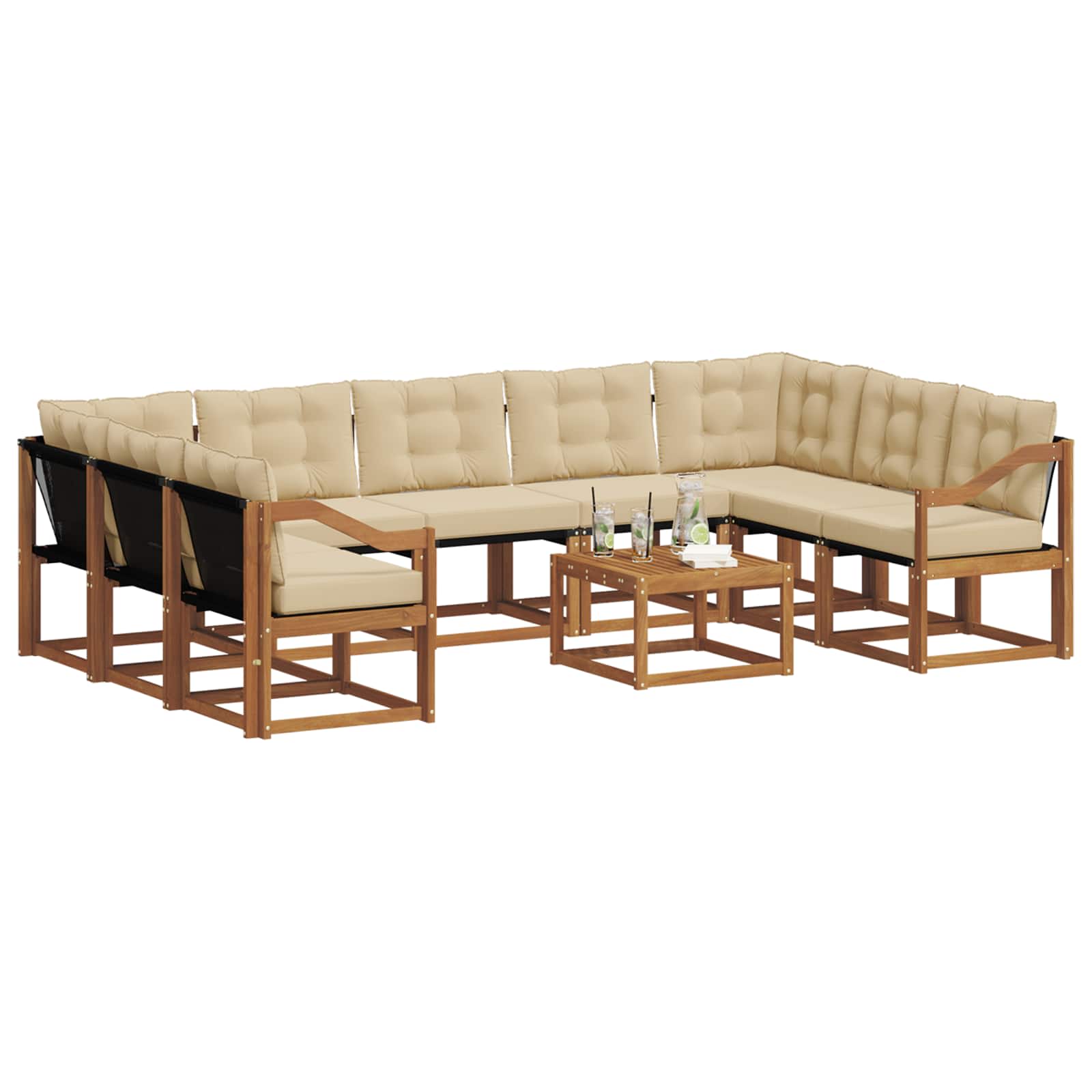 Set di divani da esterno con cuscino 10 pcs Naturale e Beige | homemem39