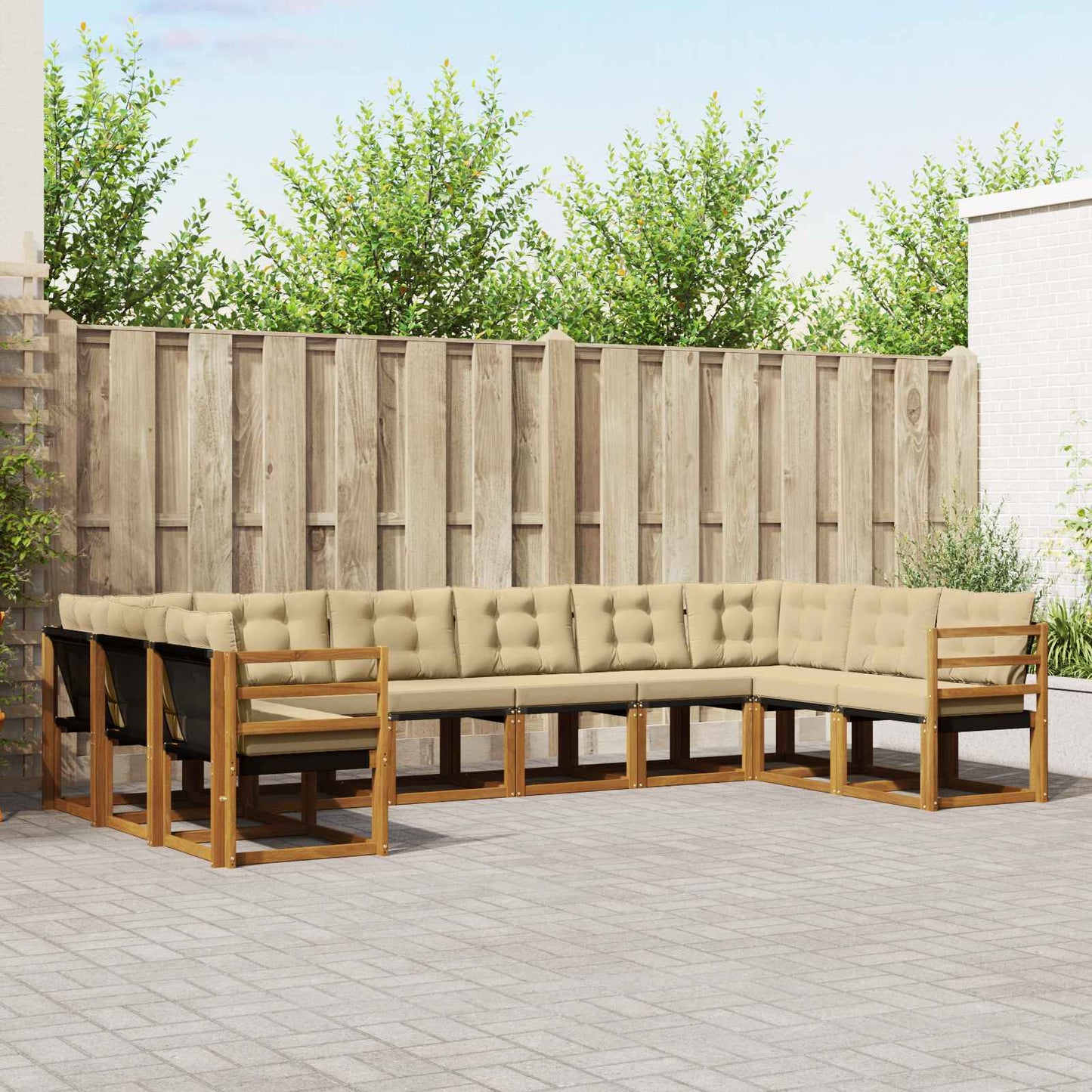 Set di divani da esterno con cuscino 10 pcs Naturale e Beige