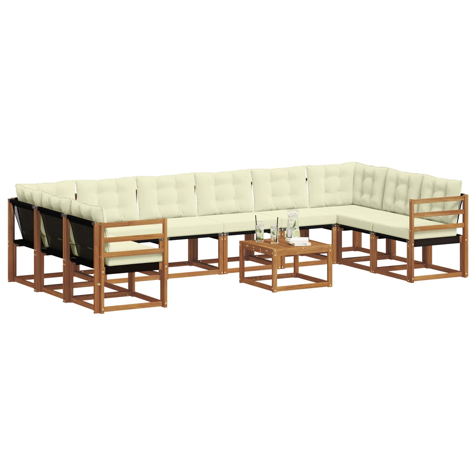 Set di divani da esterno con cuscino 11 pcs Naturale e Crema | homemem39