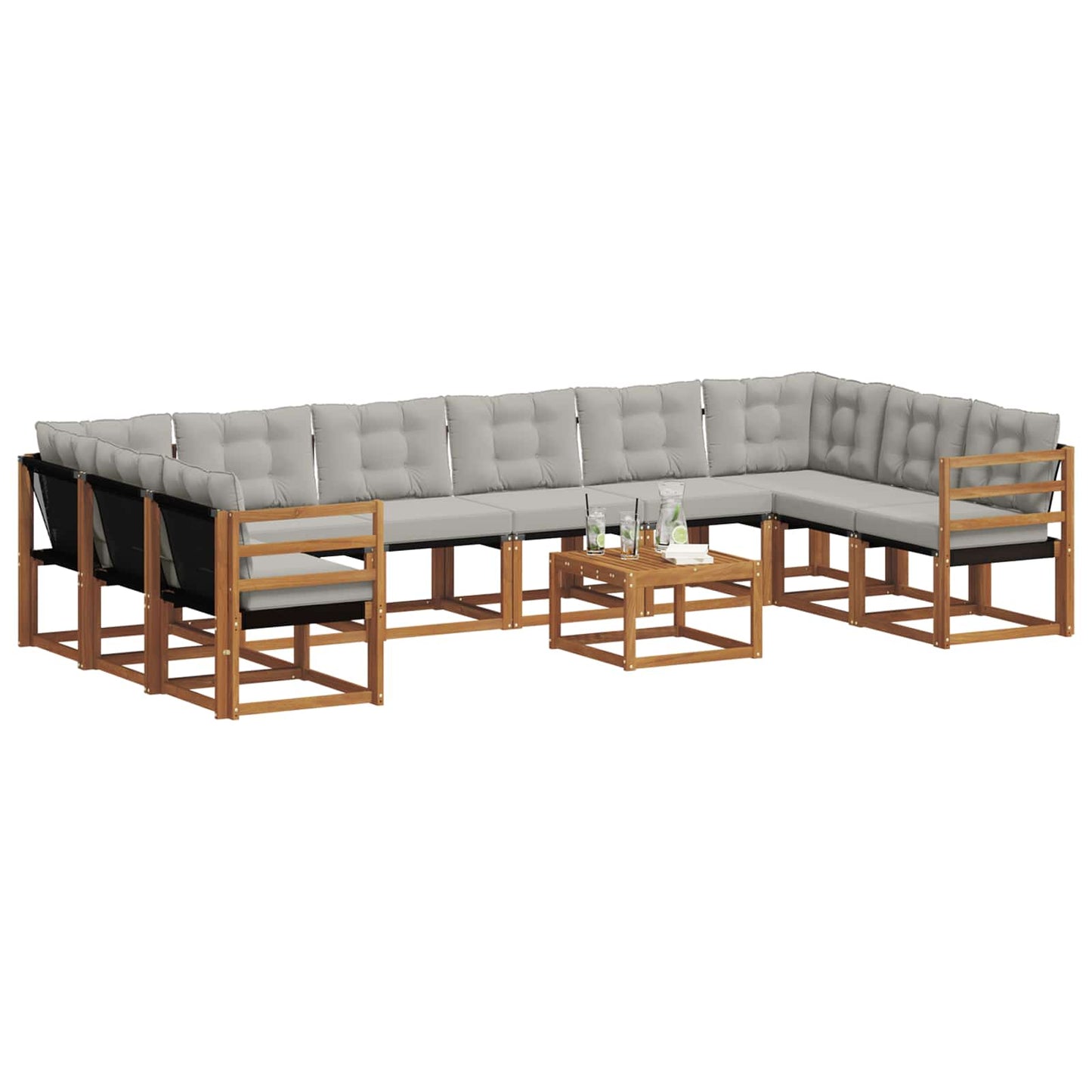 Set di divani da esterno 11 pcs Grigio Naturale e Chiaro | homemem39