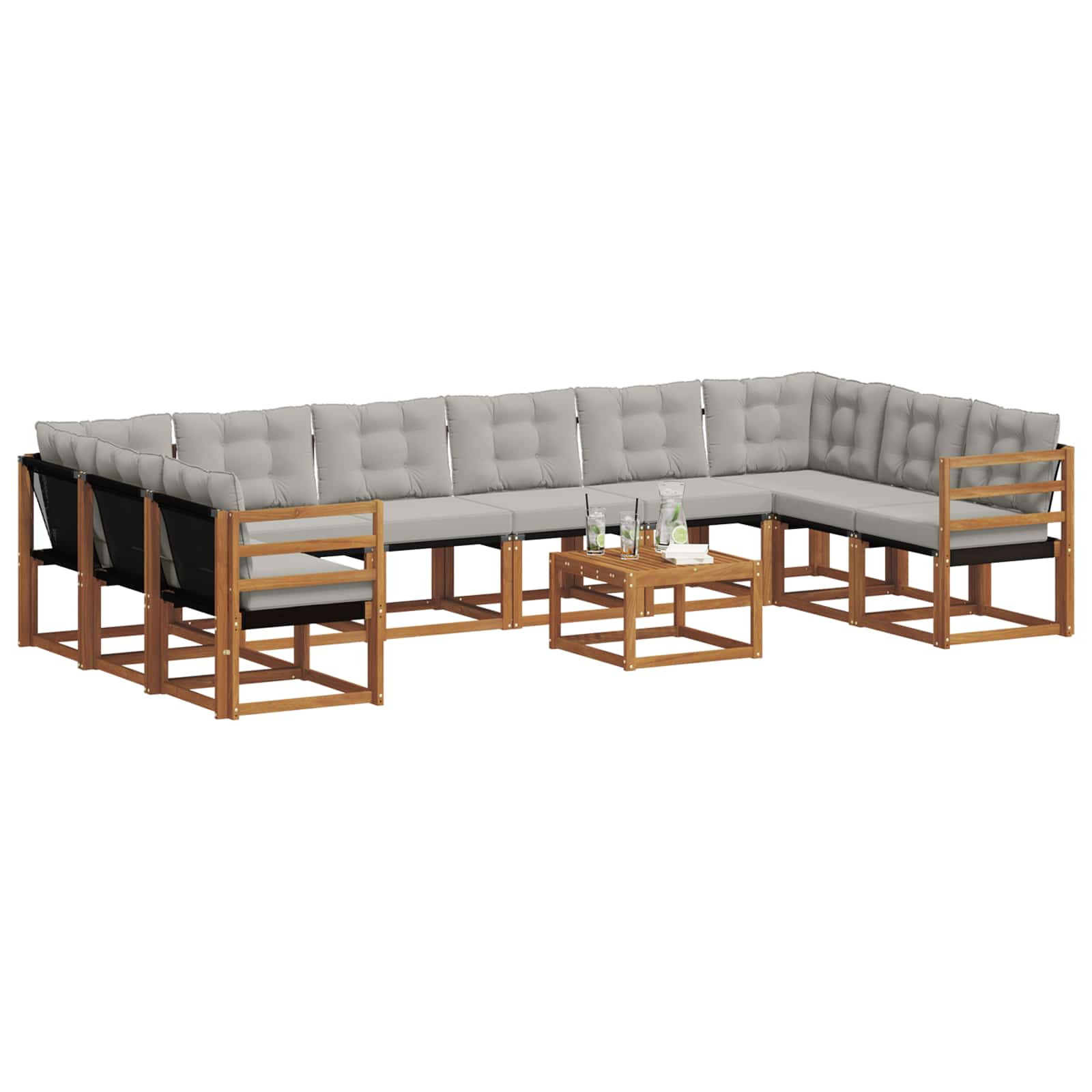 Set di divani da esterno 11 pcs Grigio Naturale e Chiaro | homemem39